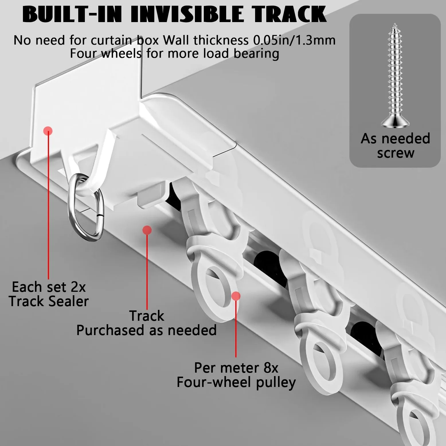 Tringle à rideau Encastré Avec Rouleau, Rail de plafond pour rideaux Caché, Rail de rideau Aluminium, Facile À Installer, pour Hôtel, Fenêtres, Chambre, Salon(Black,1m/3.28FT)