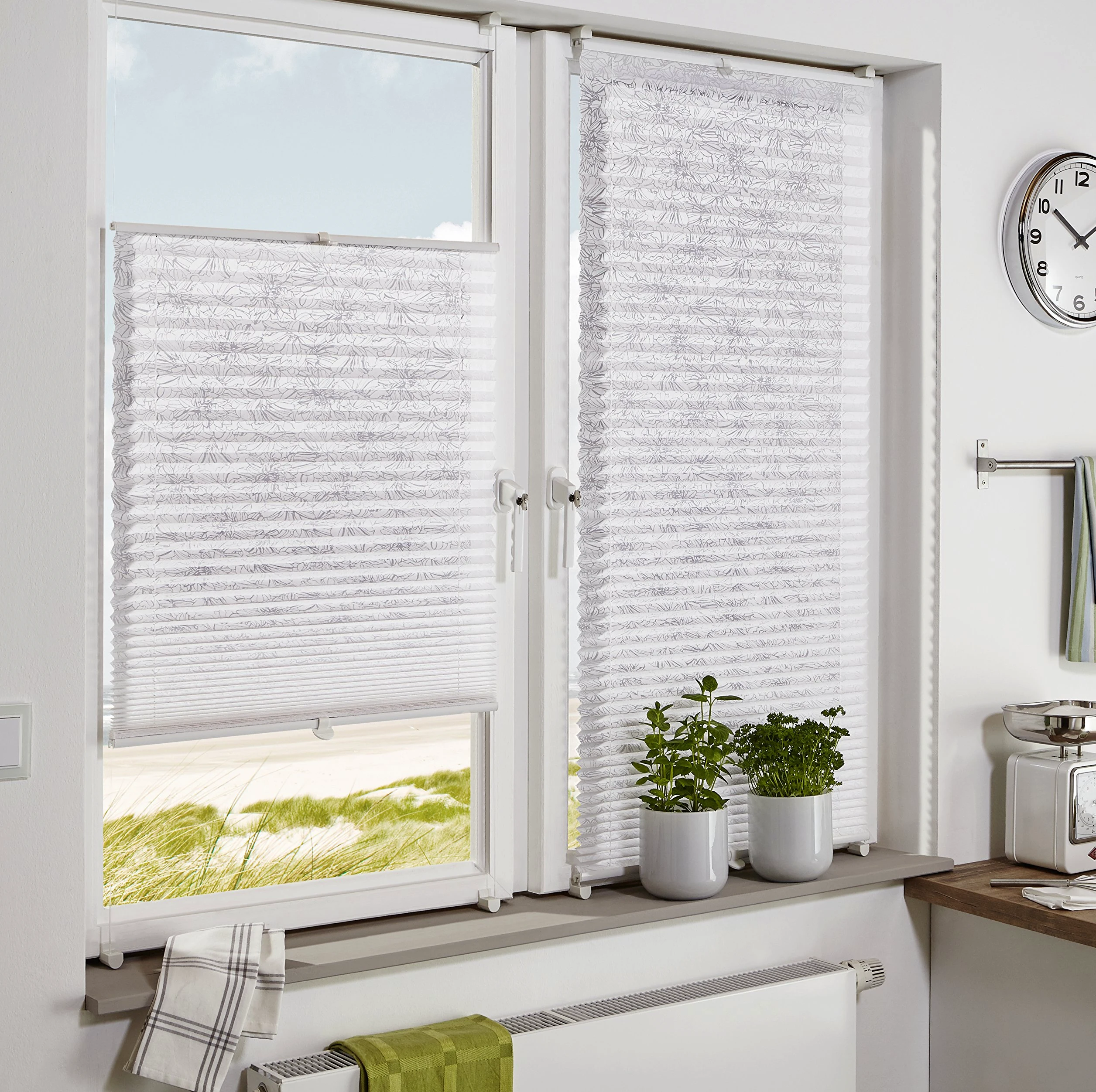 Gardinia Store Plissé à Clipser, Opaque, Kit de Montage Inclus, Store Plissé à 2 Rails EASYFIX, Motif Fleuri, Blanc, 50 x 130 cm (LxH)