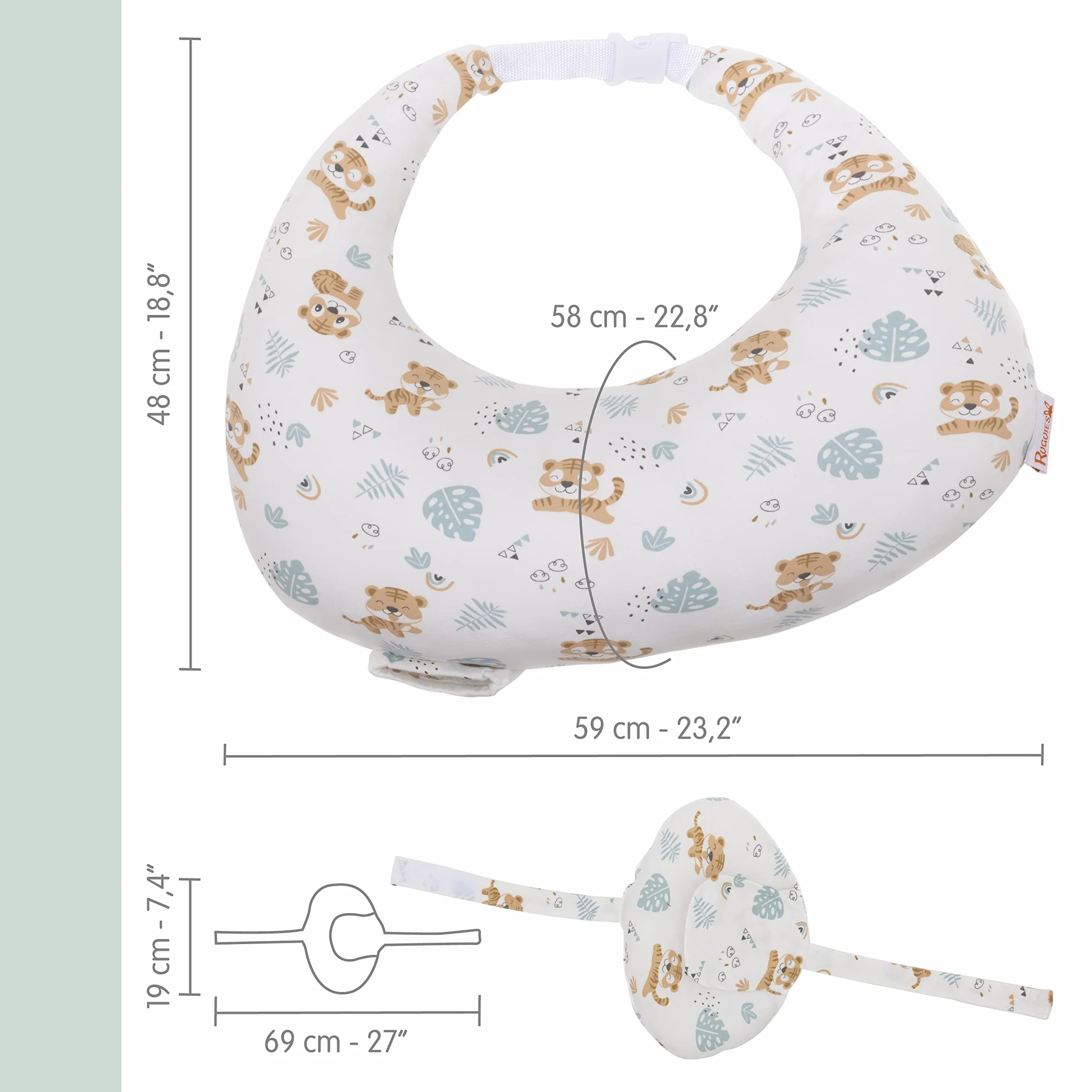 Coussin d'allaitement Ergonomique Anti-Reflux 45° avec Ceinture Ajustable et Housse 100% Coton Lavable