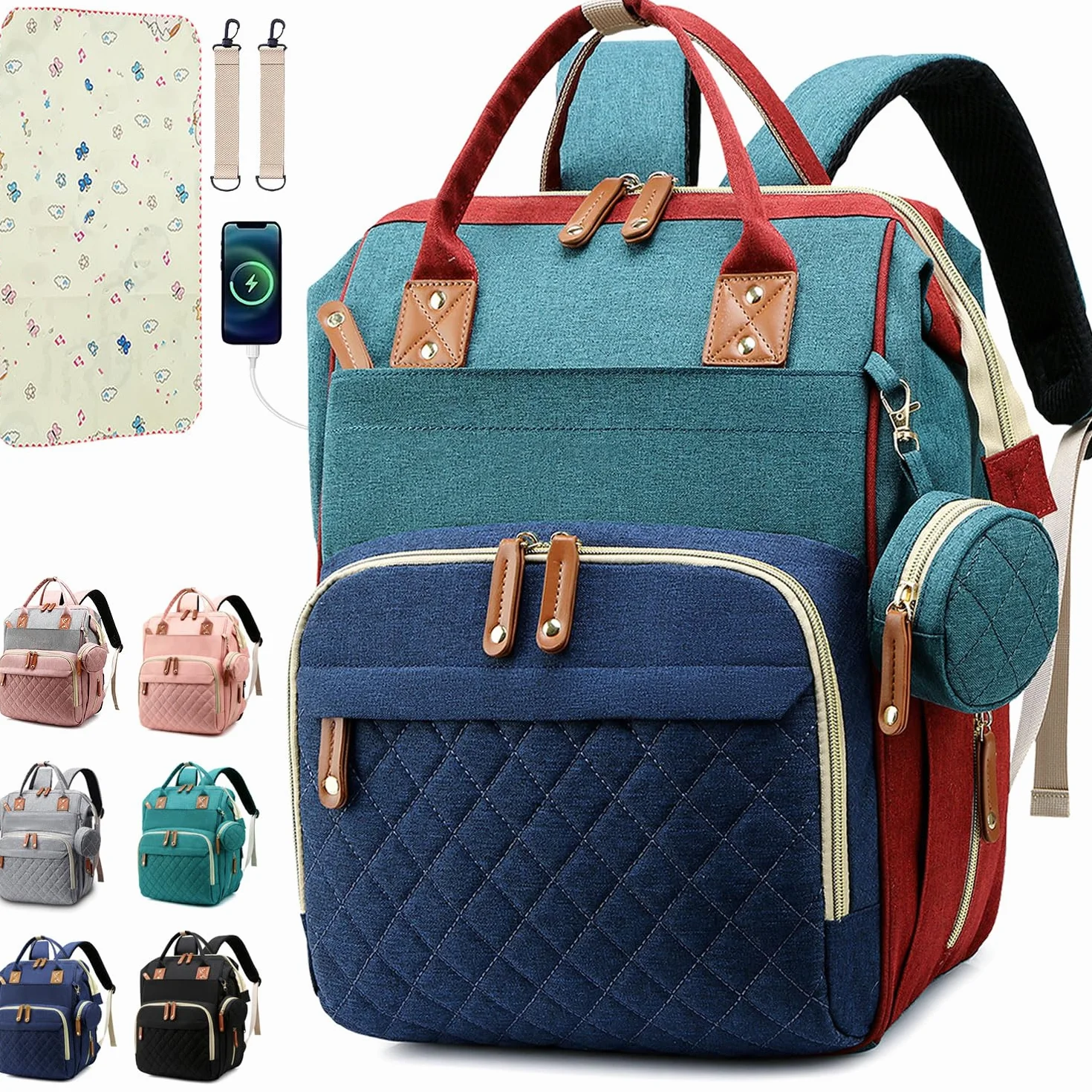 Shitieshou Sac à dos à langer bébé avec coussinet 16 poches