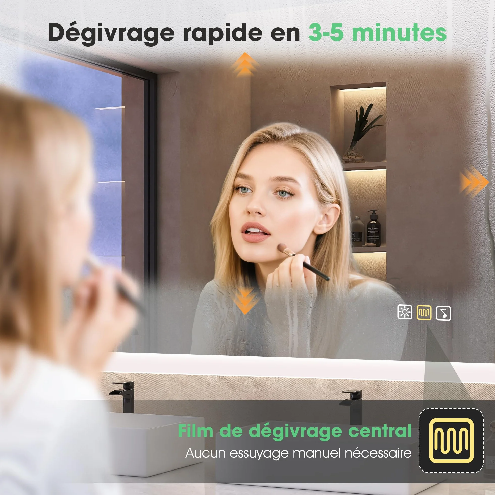 Miroir Salle de Bain LED 120x70cm Bluetooth Anti-buée IP44 Dimmable Mémoire Verre Trempé