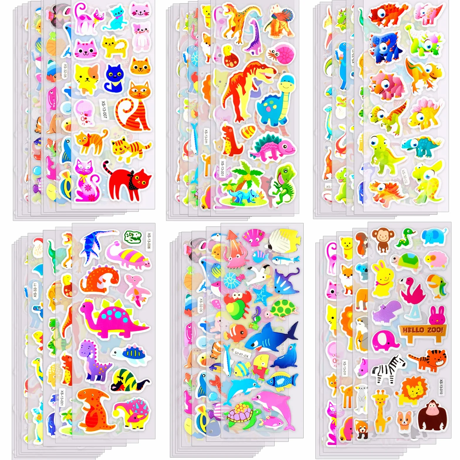 OWill 1000+ Gommettes Enfants 3D Autocollant 40 Feuilles Autocollants Animaux Dinosaures Fruits Camions Étoiles