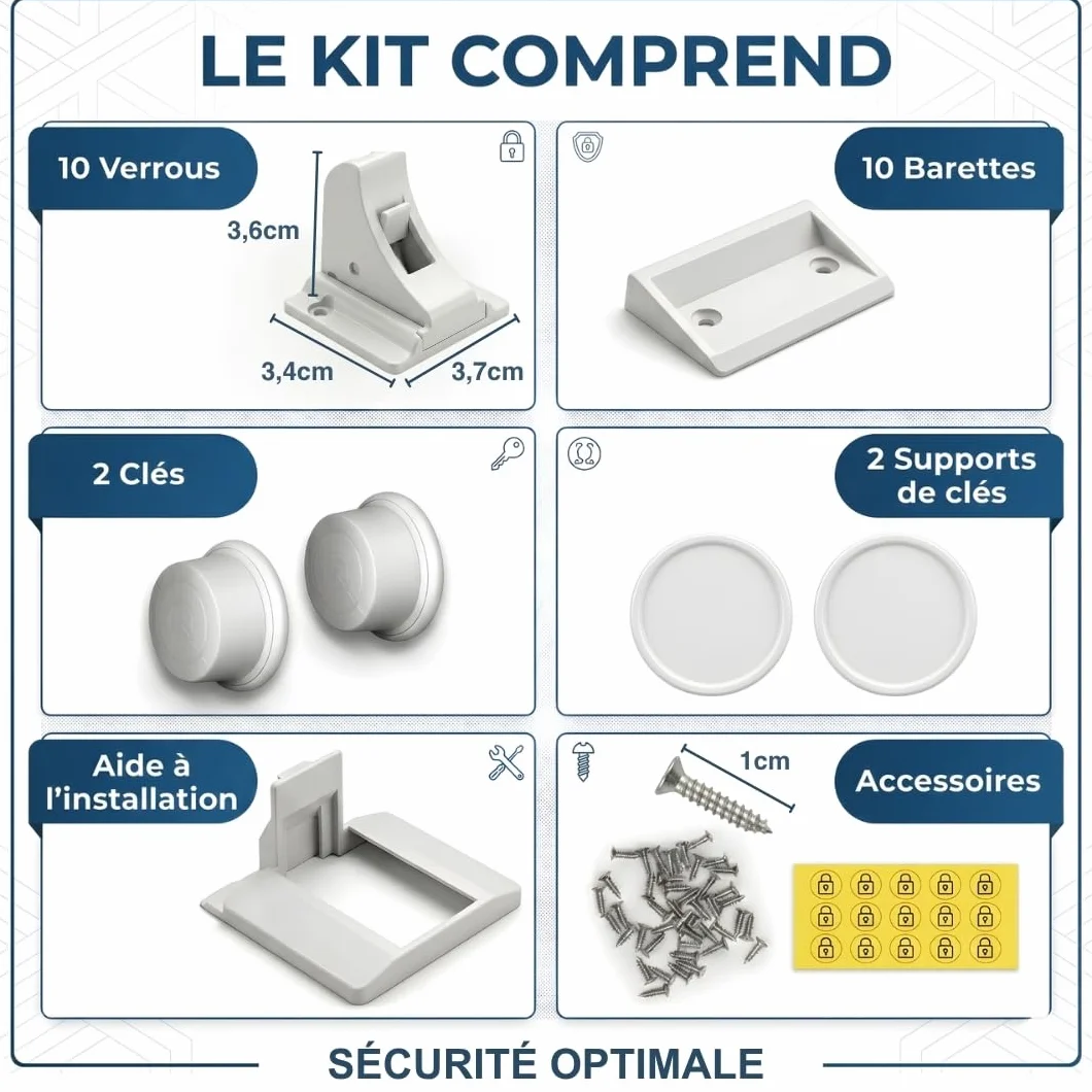 Serrure Magnétique Invisible 10 Verrous 2 Clés Protection Placards Portes Tiroirs Blocage Sans Perçage