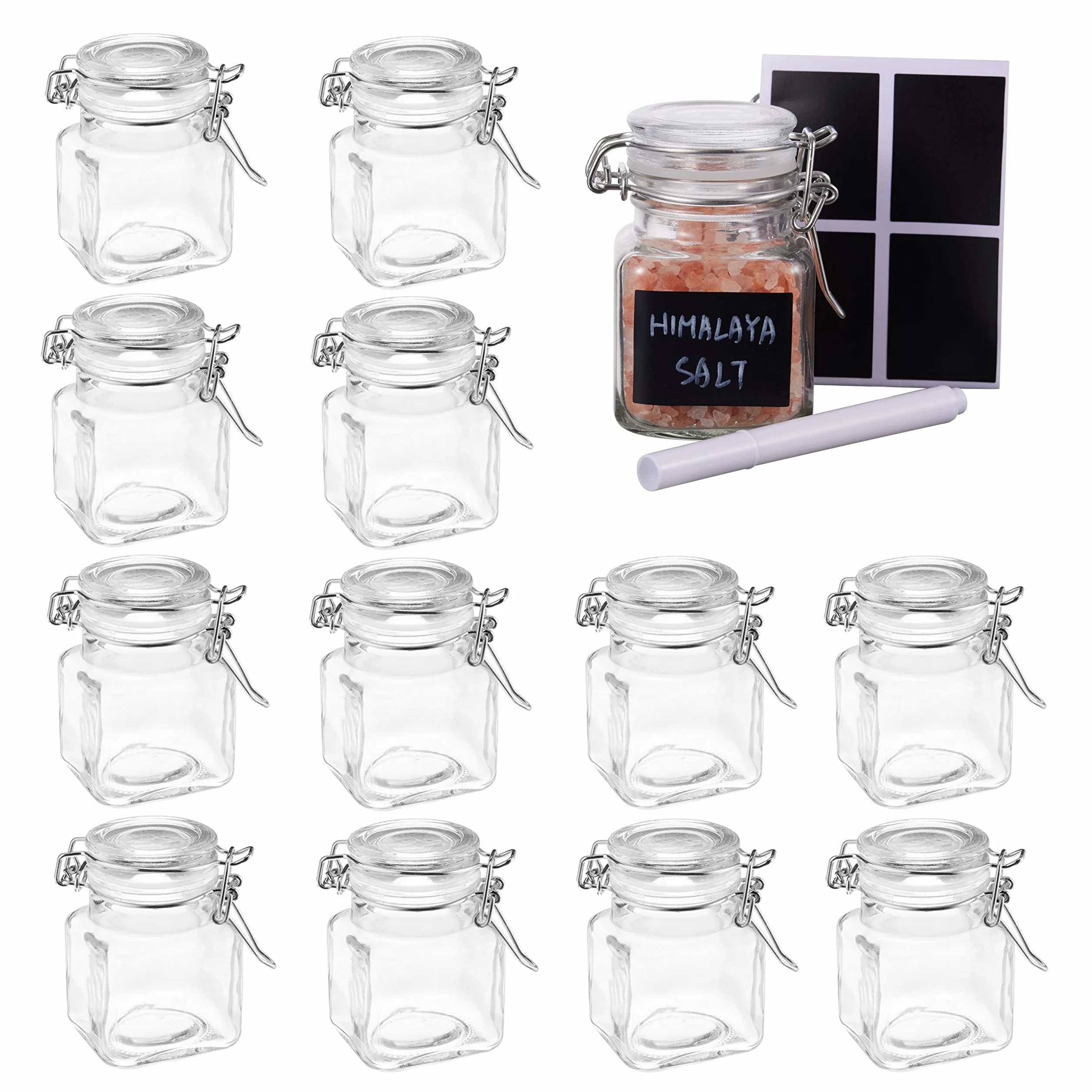 Mini Pots à Épices en Verre Hermétique 100ml avec Clip, Étiquettes & Stylo à Craie - Rangement Cuisine