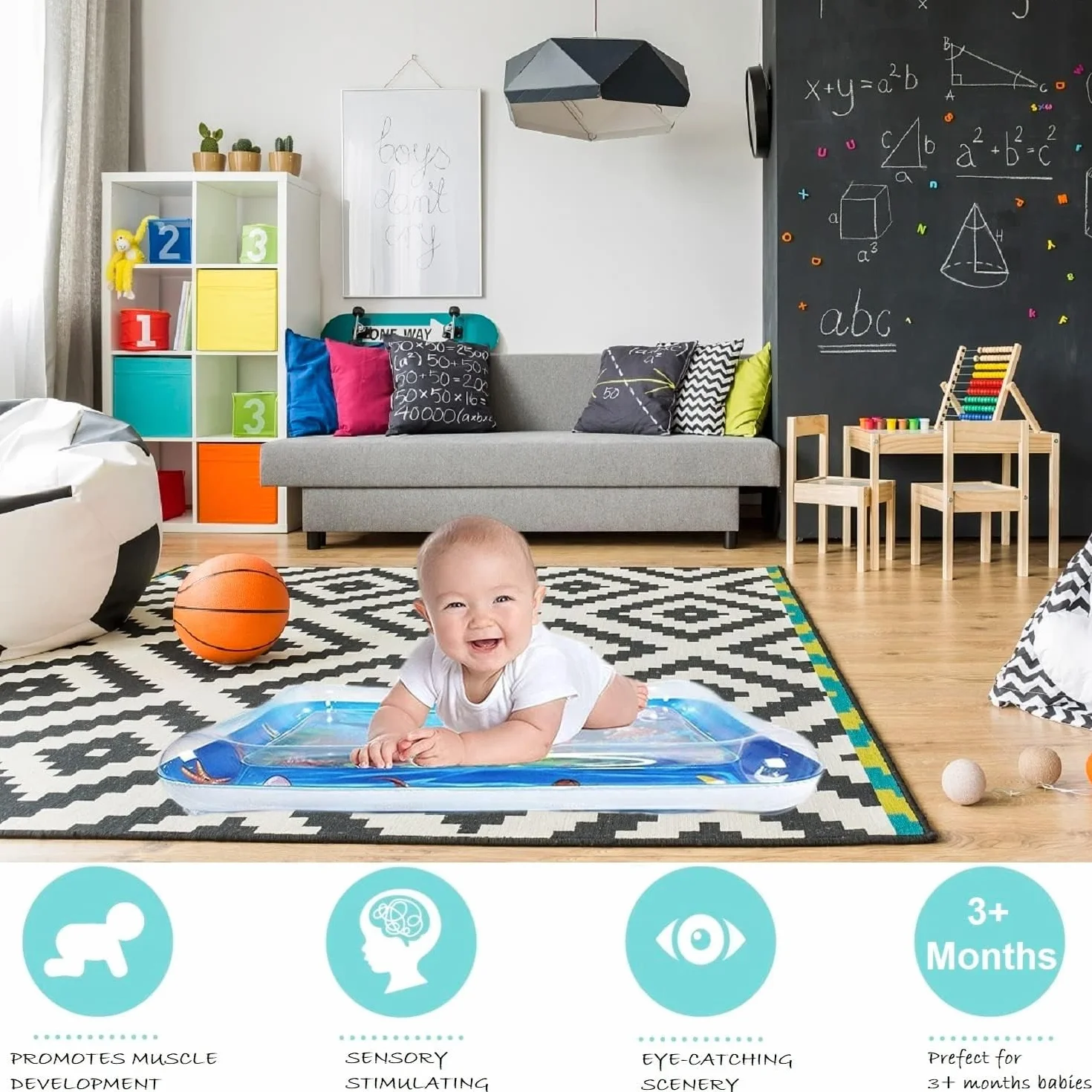 Tapis d'Eau Bébé Gonflable Sensoriel Eveil Tummy Time 3-12 Mois