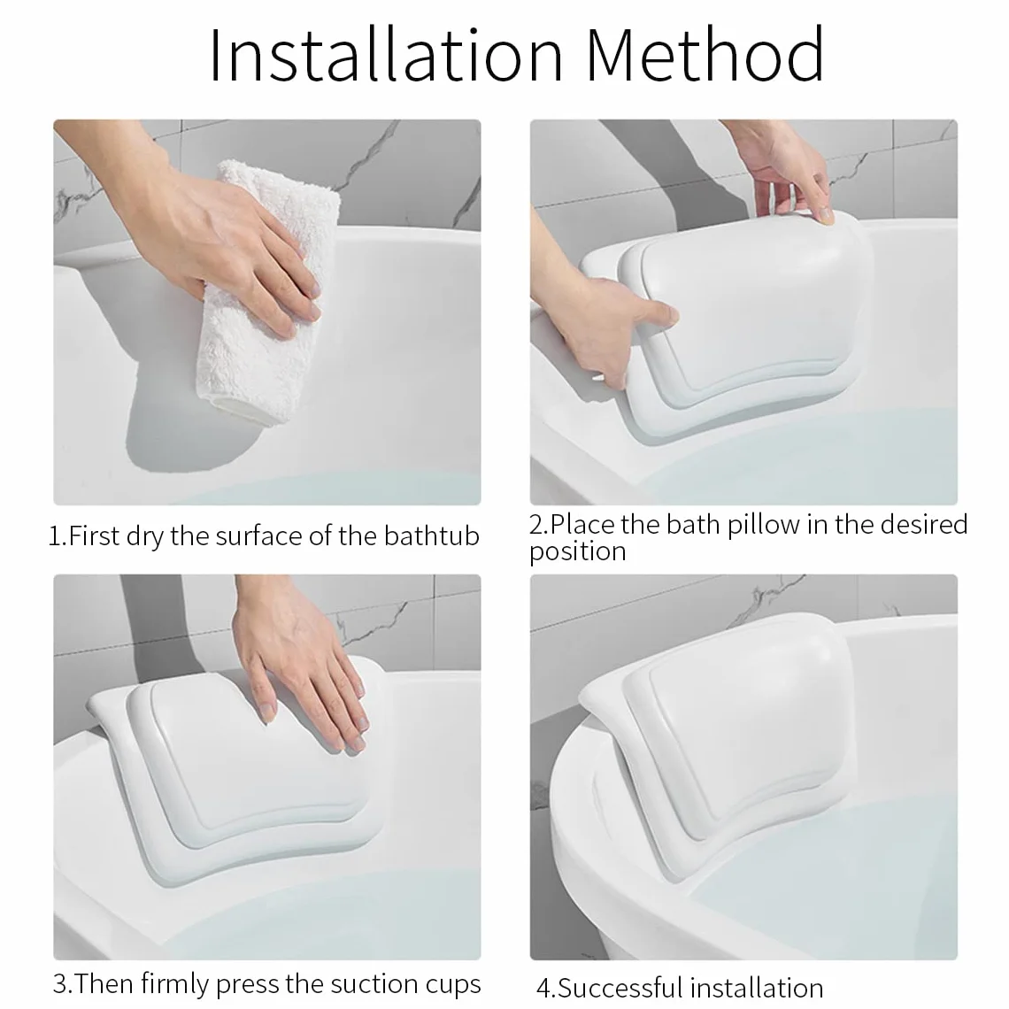 Oreiller de Bain Imperméable PU avec Ventouses, Coussin Baignoire Ergonomique Spa - Blanc