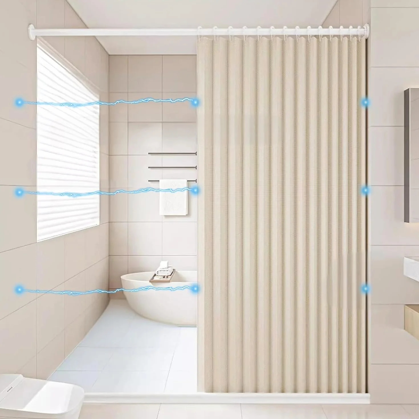 Rideau de Douche Pliable et imperméable avec Crochets, idéal pour Les salles de Bain et Les séparations de pièces.- W120xH200cm-Beige