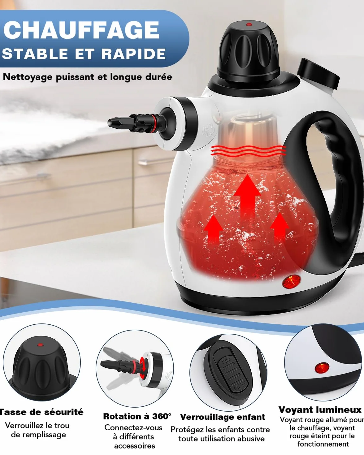 KLONA Nettoyeur à vapeur portatif multi-usage avec 10 accessoires