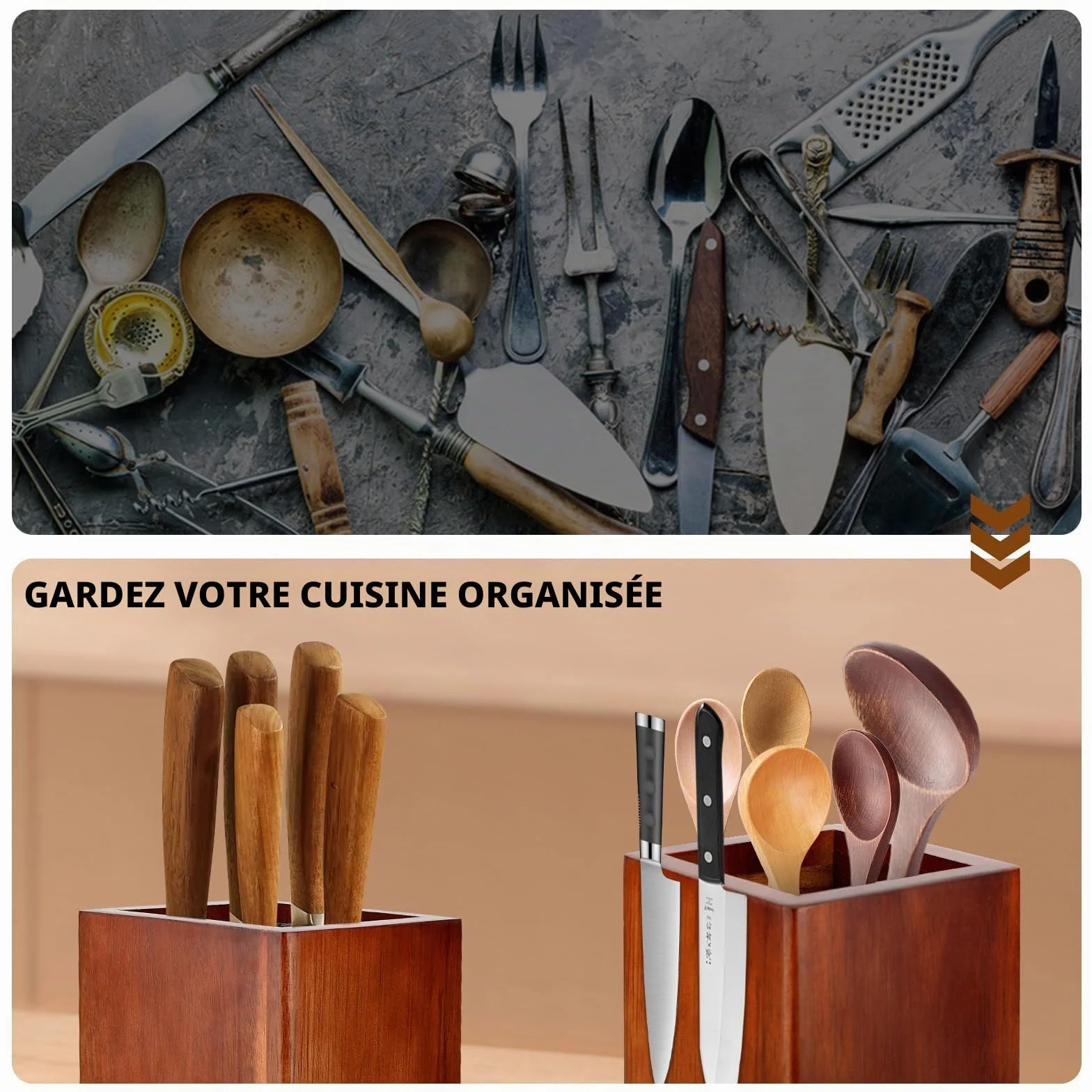 Bloc à Couteaux Magnétique en Bois, Support Couteau Cuisine, Rangement Universel 25x12x12 cm