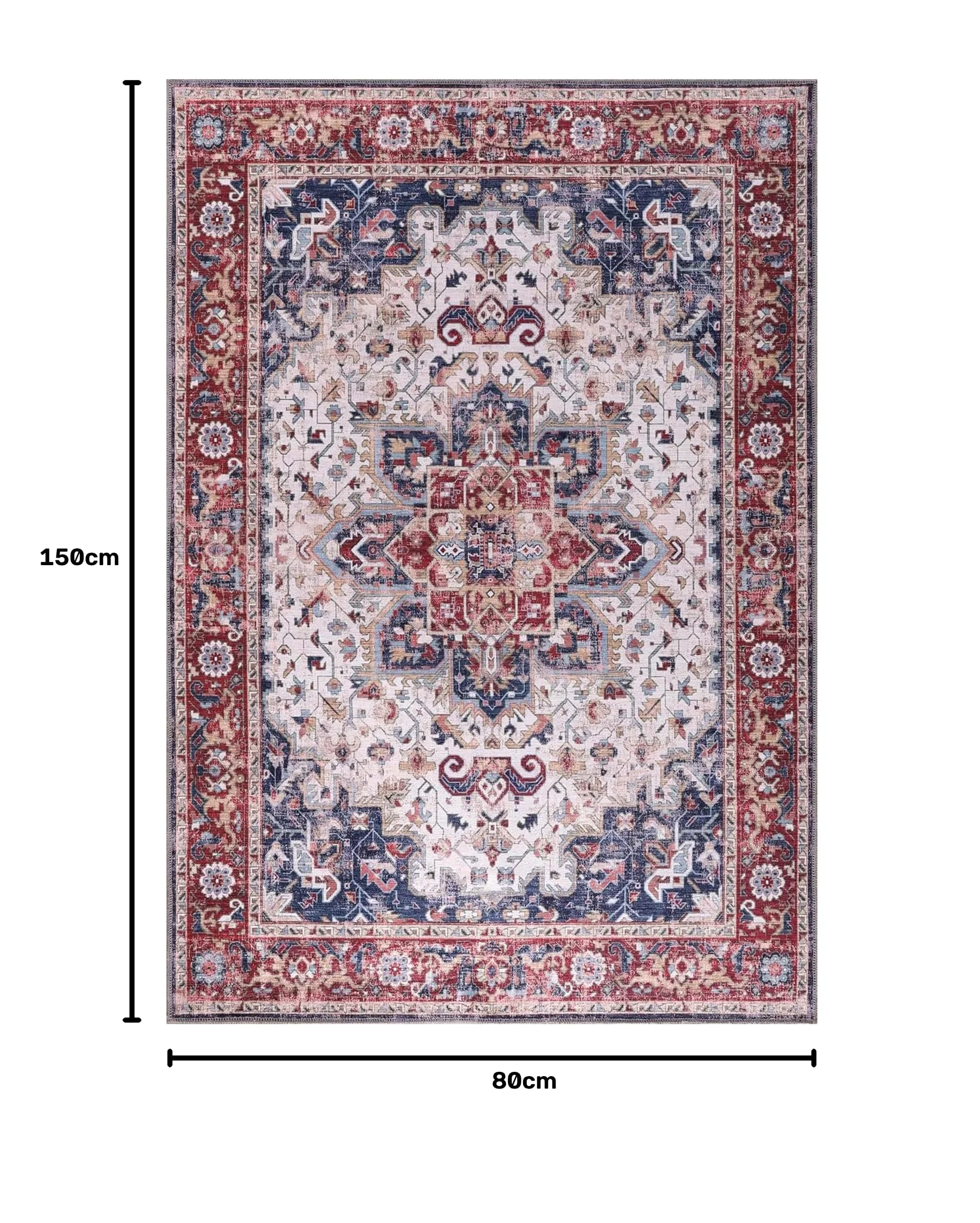 Tapis de salon lavable en machine - 80 x 150 cm - 4 mm d'épaisseur - Tapis chenille vintage avec envers en coton antidérapant - Tapis doux et lavable à poils courts pour chambre à coucher