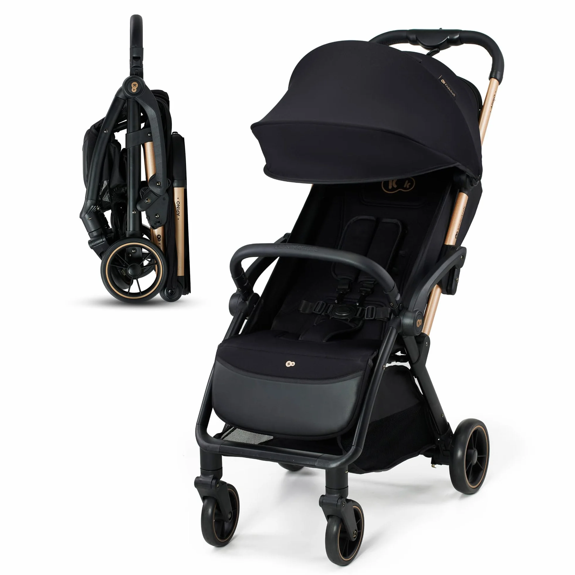 Kinderkraft APINO Poussette Légère 7,5 kg Pliage Automatique Auto Folding Noir