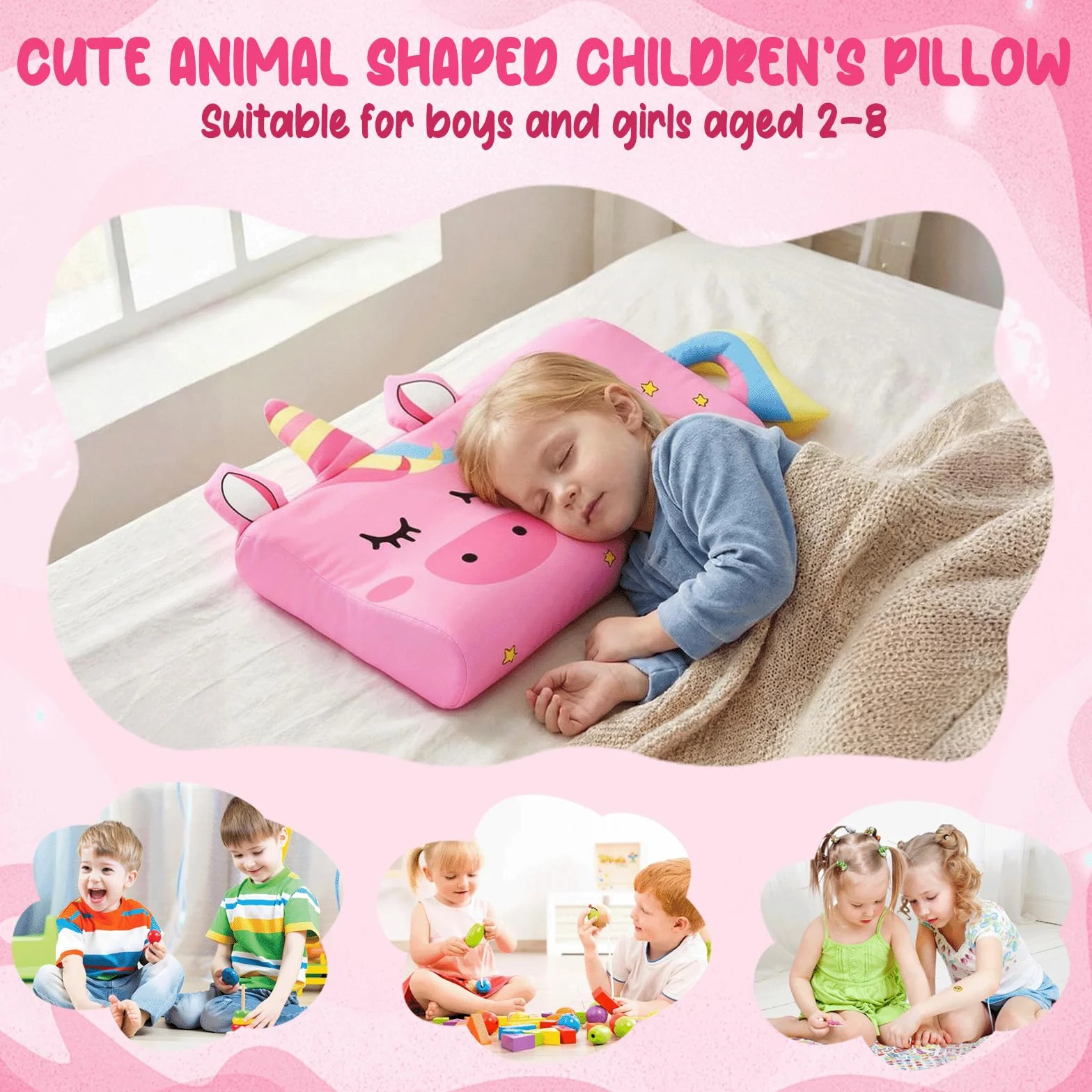 Oreiller Enfant 46x27cm Coussin Bébé Ergonomique Respirant Détachable 2-8 Ans