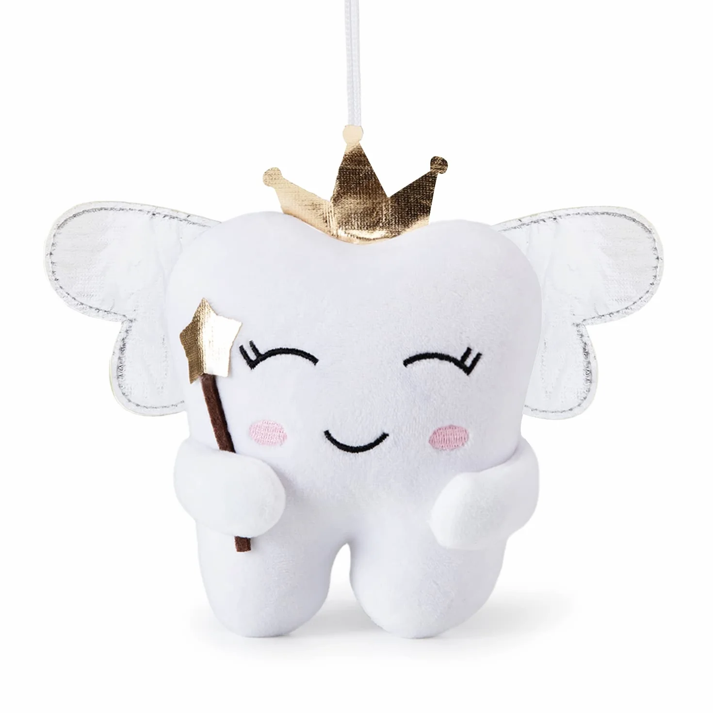 Poupée fée des Dents Ailes Brillantes brodé Oreiller avec Poche Souvenir Cadeau pour garçons Filles (Blanc)