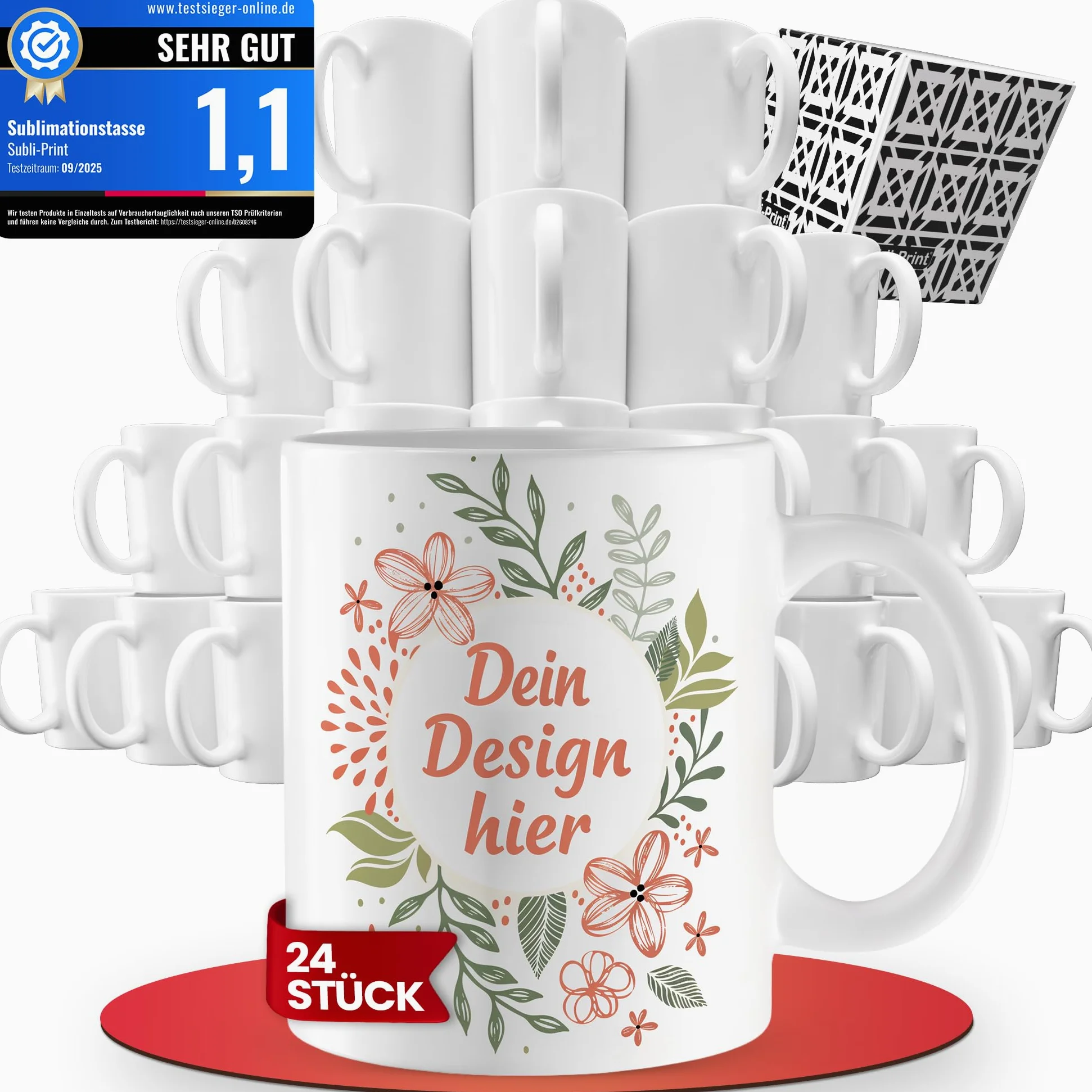 Lot de 24 tasses à sublimation classique de qualité AAA, chaque tasse est emballée individuellement dans un carton de transport.