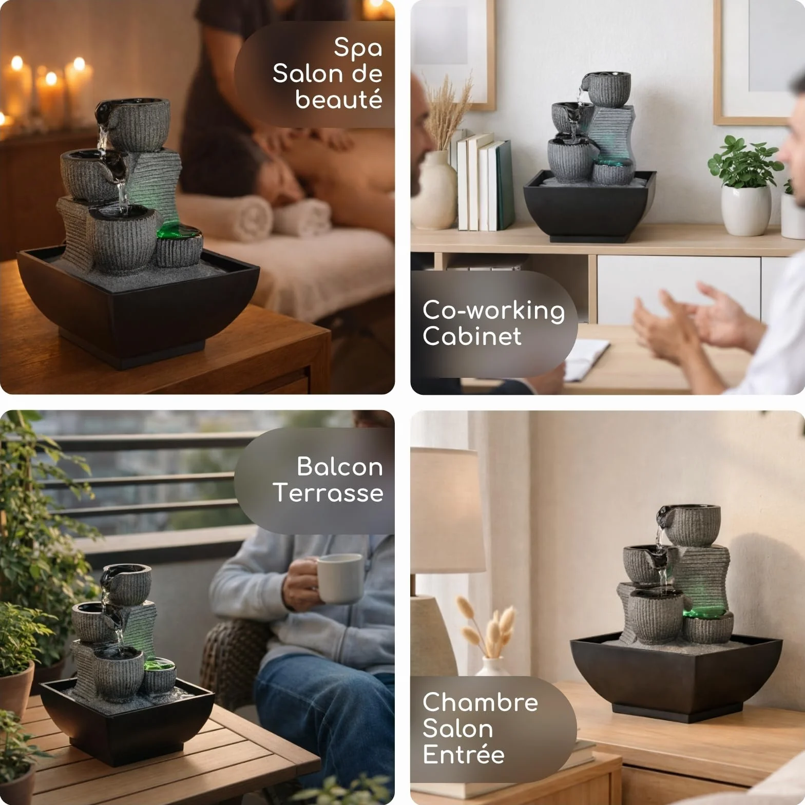 Fontaine d’Intérieur Kini Cascade Zen Relaxante avec Lumière LED Coloré H 18 cm