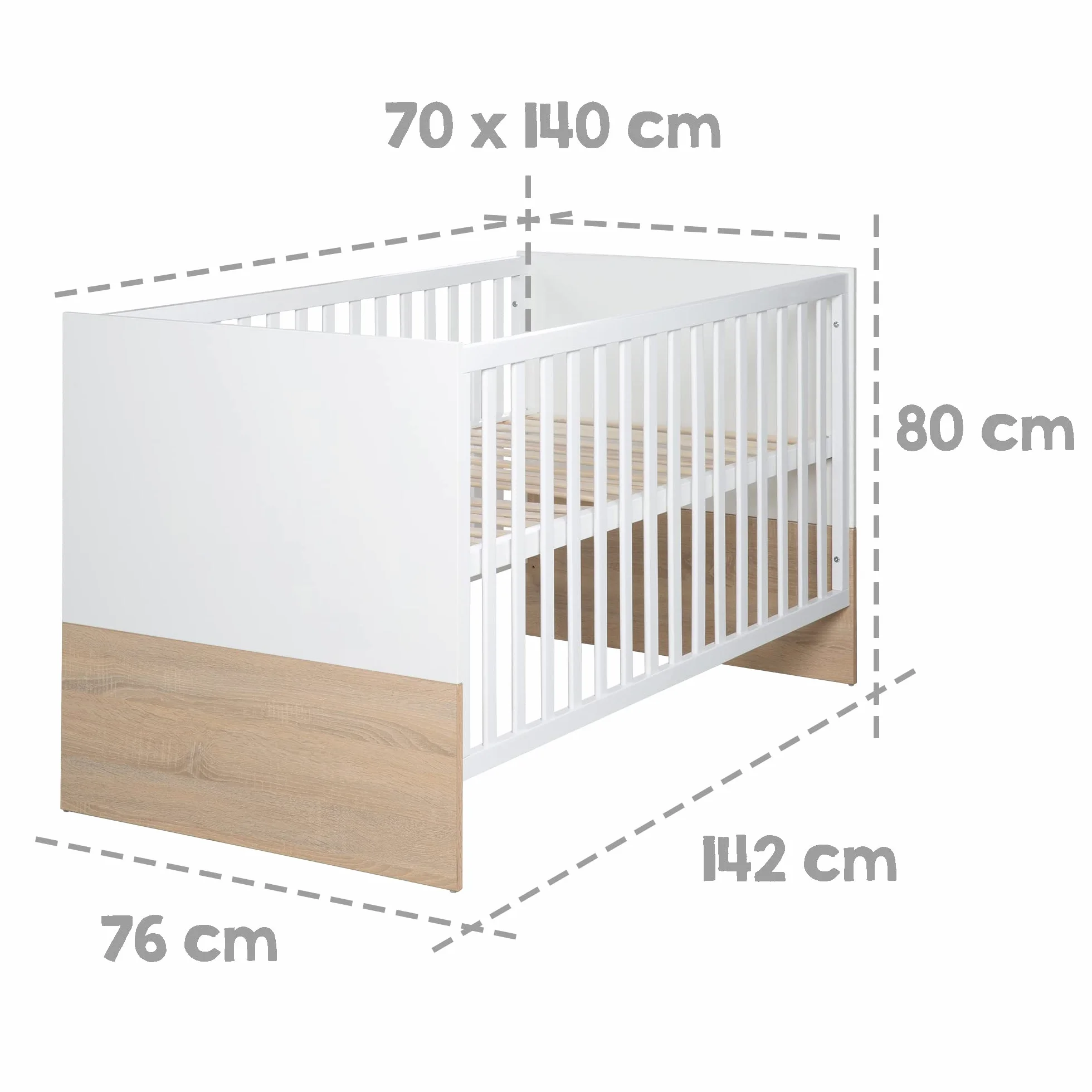 roba Gabriella Chambre Bébé Complète Lit Évolutif 70x140 cm Commode à Langer Armoire 3 Portes Blanc Décor Bois