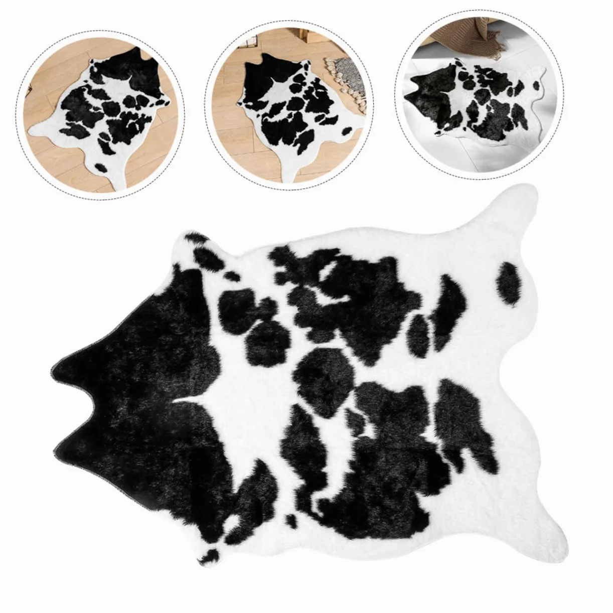 Veemoon Tapis de Salon Anti-dérapant en Polyester Imitation Peau de Vache Style et Multifonctionnel Décoratif et Chaud pour Chambre ou Salle à Manger