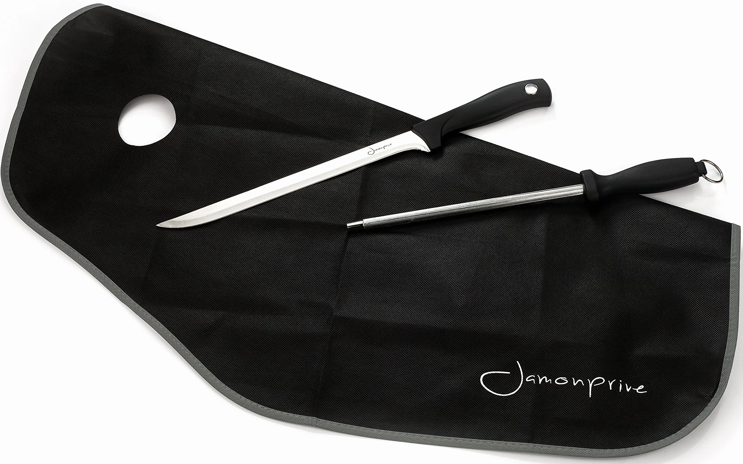 Couteau à Jambon avec Fusil et Couvre Jambon - Set pour Découper Jambon Serrano et Ibérique