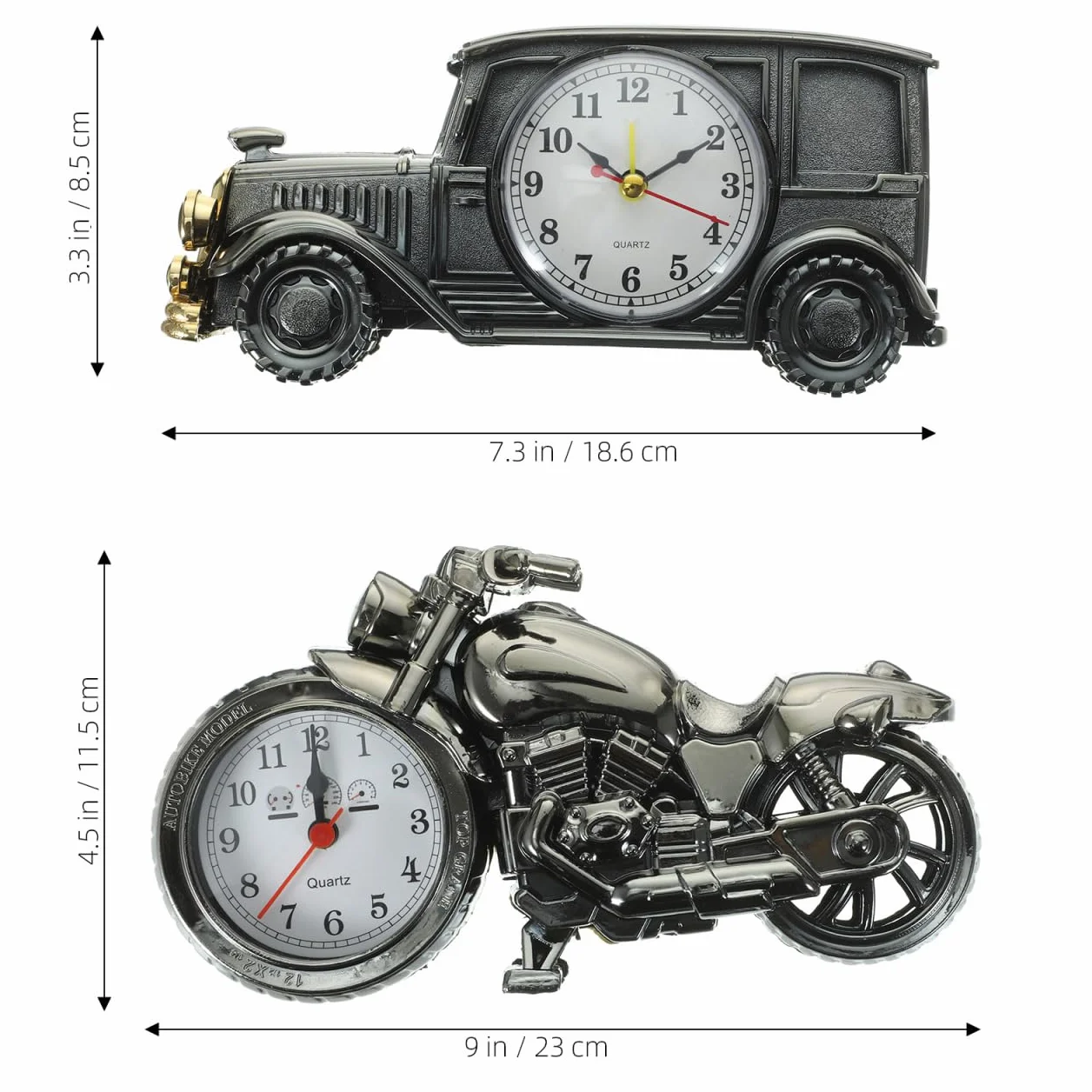 ULTECHNOVO Lot de 2 Réveils Vintage Moto et Voiture de Course Horloge Analogique à Quartz Rétro
