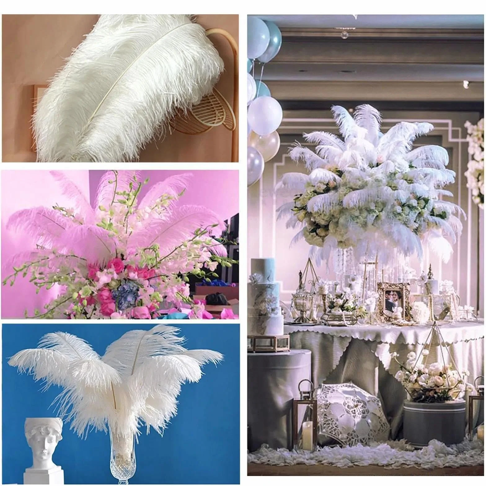 Grandes Plumes d'Autruche Blanches Naturelles 25-30 cm Lot de 20 pour Mariage Décoration