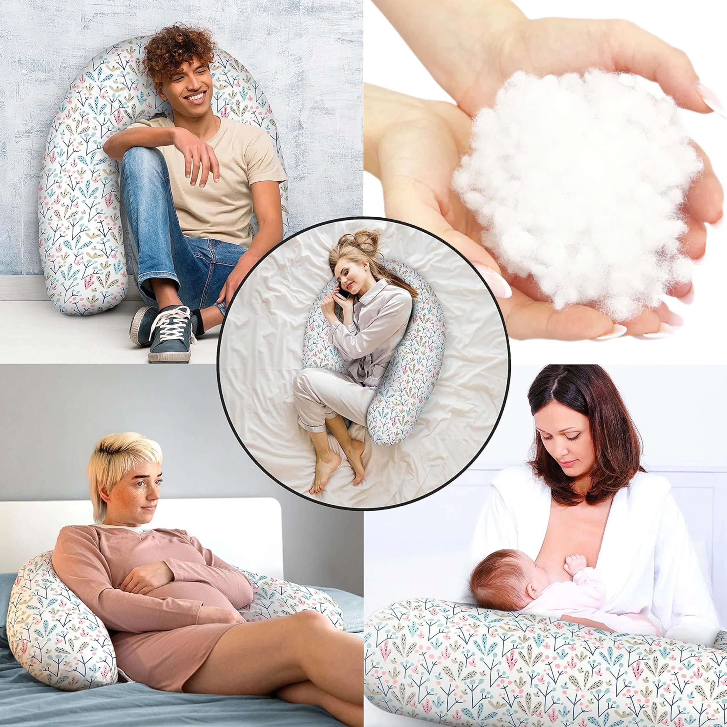 Coussin d'allaitement en coton 170 cm motif boule de neige