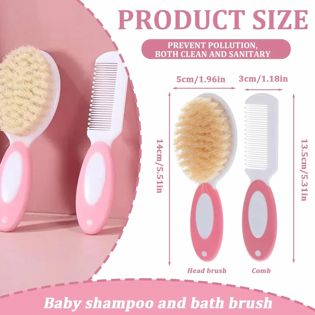 Ensemble Brosse à Cheveux et Peigne pour Bébé, Brosse à Poils Naturels Doux, Manche Antidérapant, Cadeau de Naissance