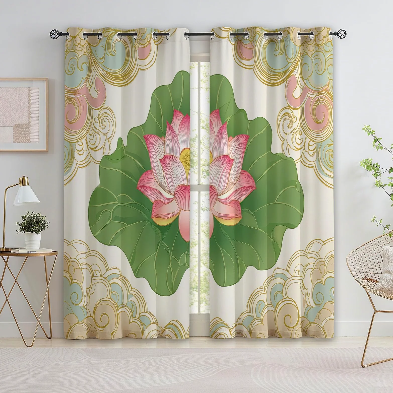 Jaune Rideaux Occultants Thermiques 183 x 214 cm Motifs Floraux Motifs Nuages Bon Augure – Rideaux Isolants Anti-Froid & Anti-Chaleur, Tissu Épais Haut de Gamme, Parfait pour Salon, Chambre ou Bureau