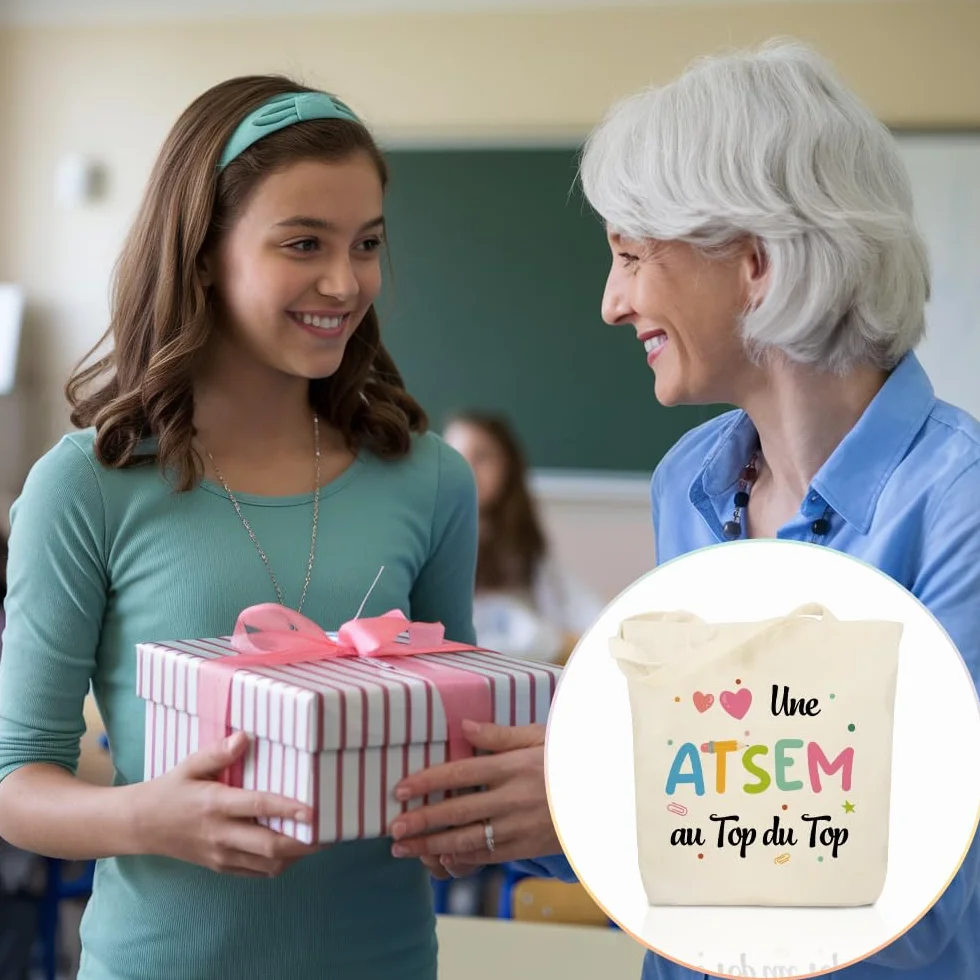 Tote Bag Atsem Maitresse D'école Cadeau Fin D'année Sac Professeur