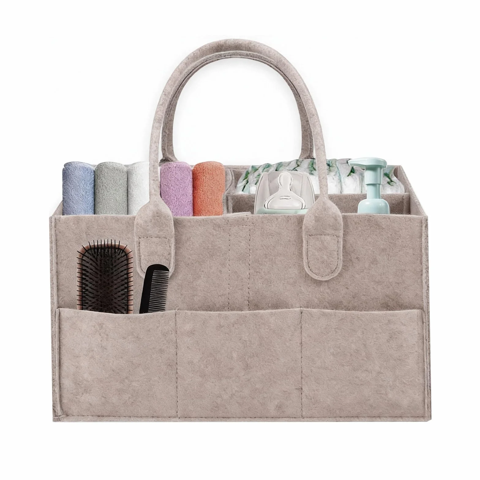Organisateur de Couches Bébé Panier de Rangement avec Compartiment Amovible 33 x 23 x 18cm Kaki