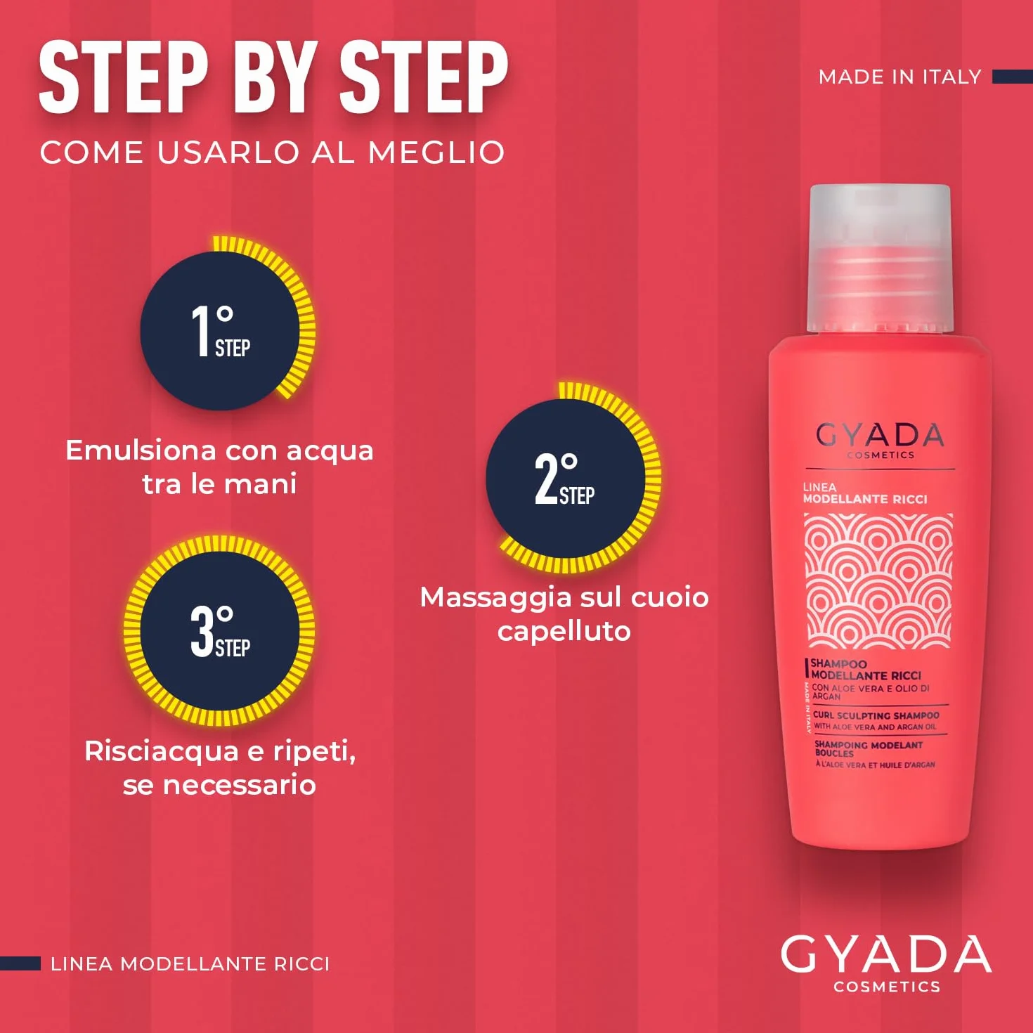 GYADA COSMETICS Shampooing Remodelant Bouclé cheveux bouclés ondulés Aloe Vera huile Argan 100 ml