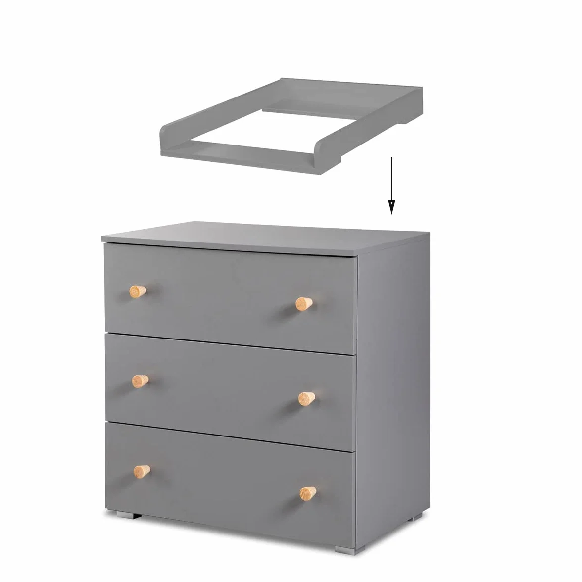 Mon Mobilier Design Pauline Ensemble Commode à Langer + lit bébé Gris/Bois 120x60 cm