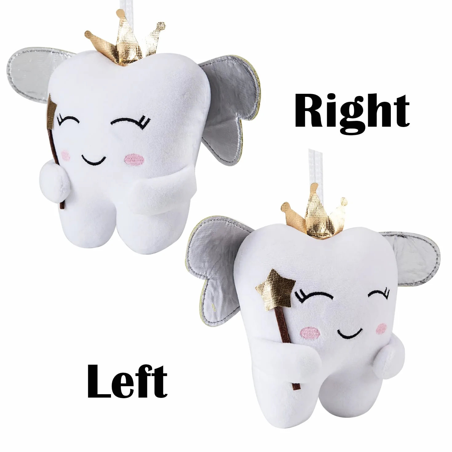 Poupée fée des Dents Ailes Brillantes brodé Oreiller avec Poche Souvenir Cadeau pour garçons Filles (Blanc)