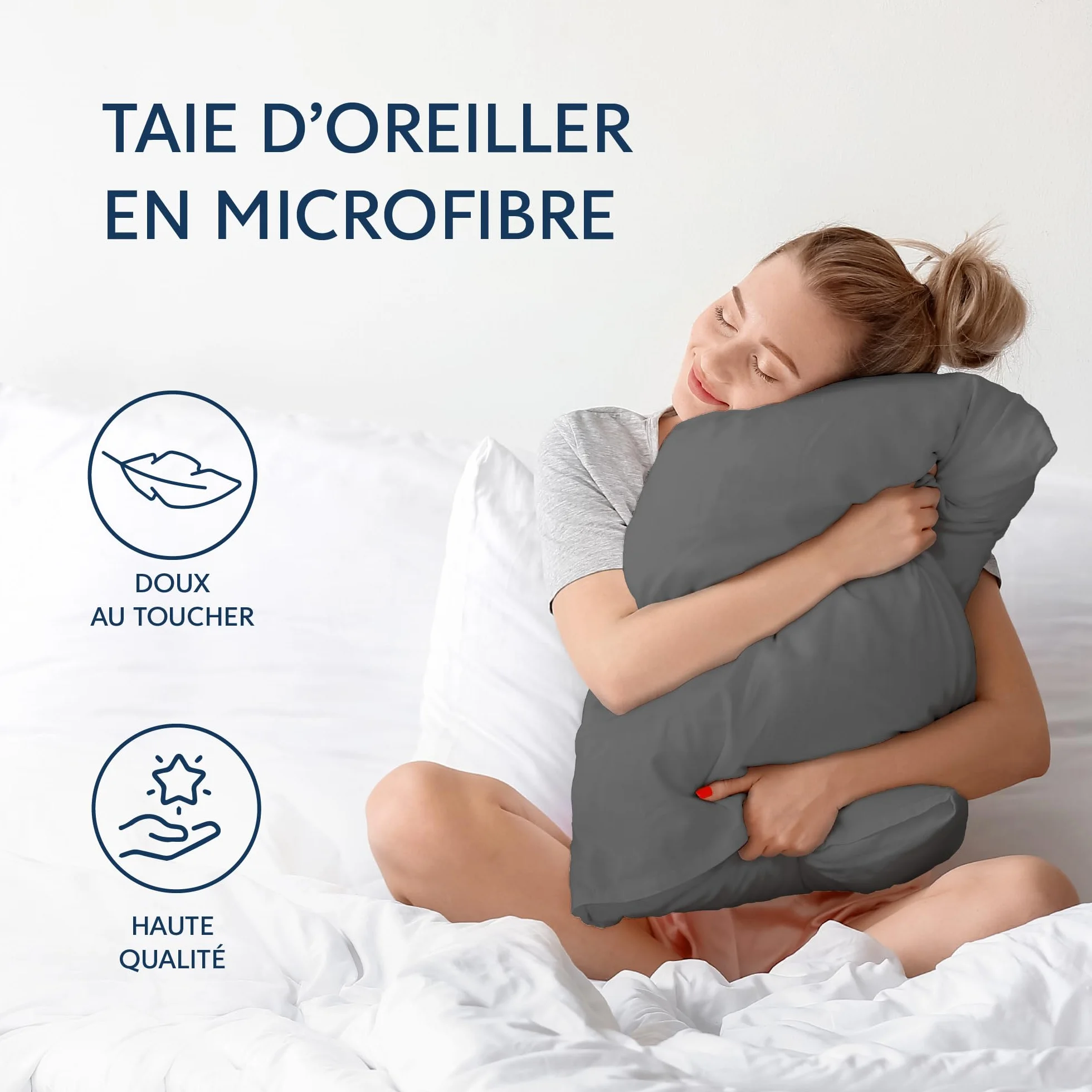 Dreamzie Oreiller 50x70 Lot de 2 Microfibre Oeko-Tex Housse Coussin Douce Brossée Toucher Peau de Pêche Anthracite