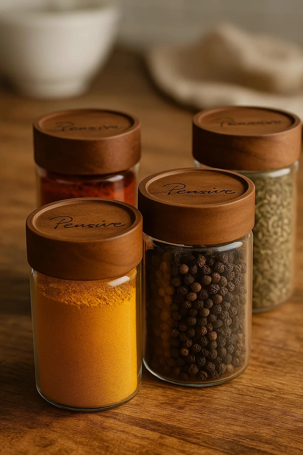 Pot à Épices en Verre et Bois d'Acacia 6 Pièces 100ml Bocaux avec Couvercle Hermétique