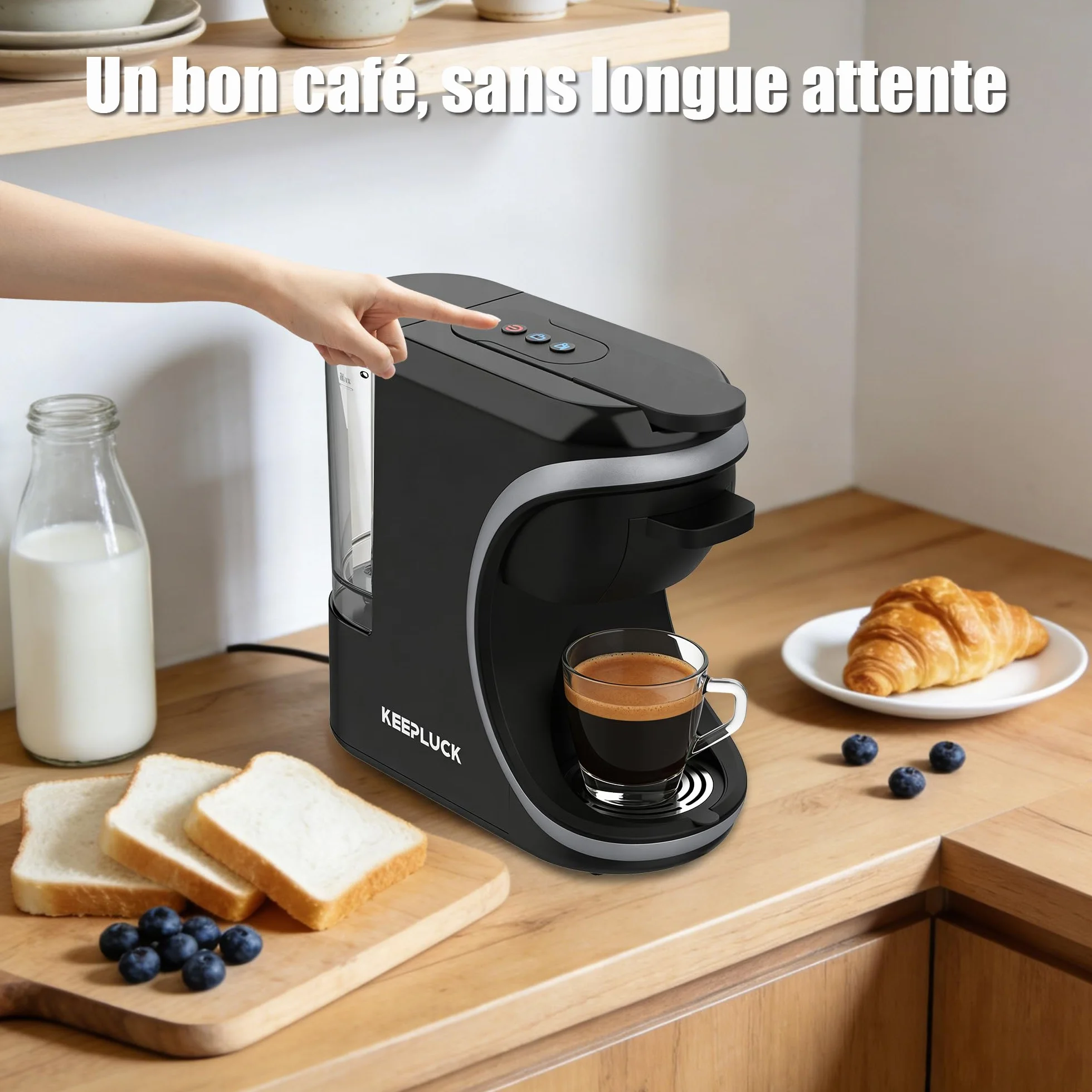 Machine à café à capsules 3 en 1 pour Nespres*o Original/D*lce G*sto/poudre, deux quantités d'eau, design compact, réservoir d'eau amovible de 600 ml (ST-551)