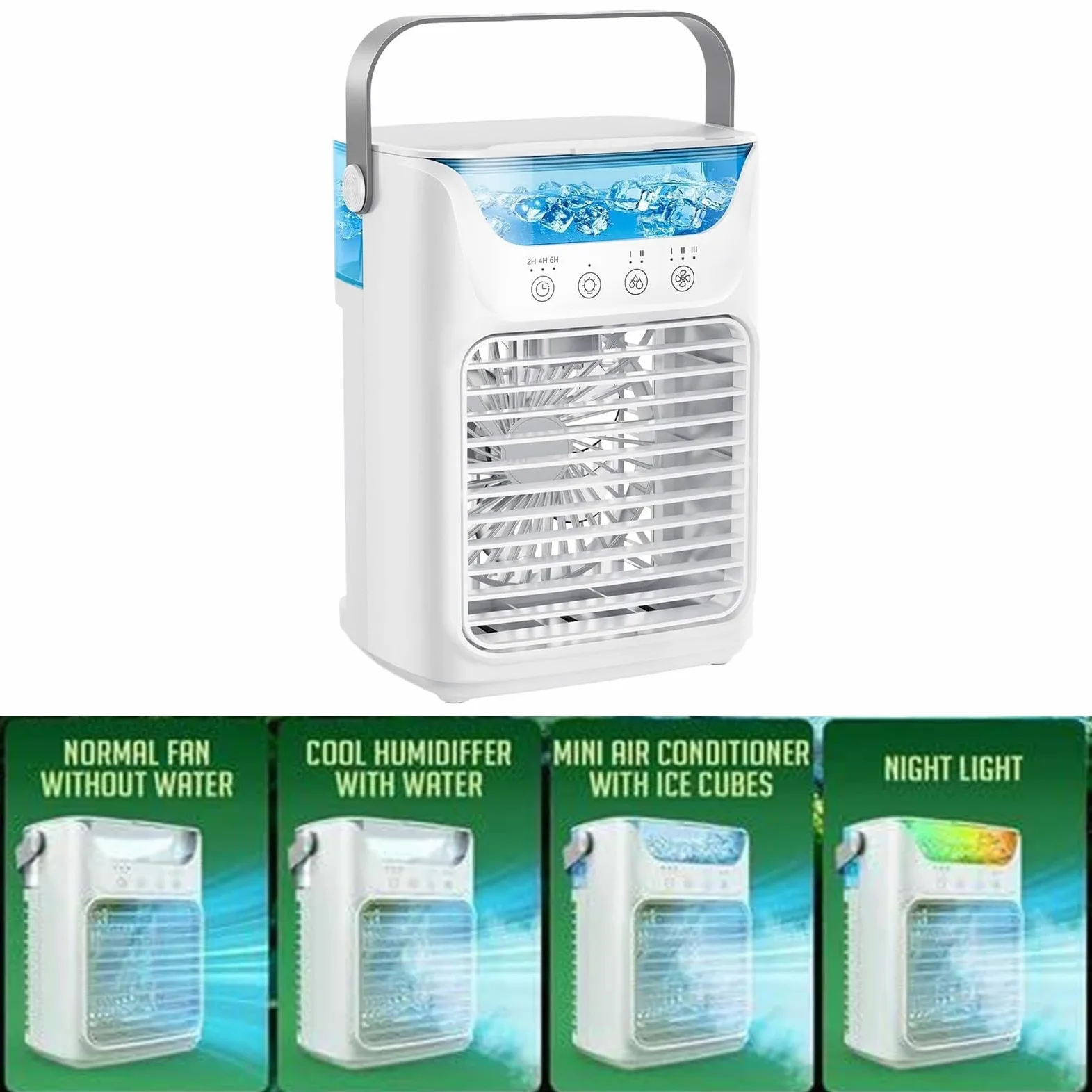 Ventilateur de climatisation portable, refroidisseur d'eau brumisée, 20,3 x 16,5 cm, 3 vitesses, design compact et rechargeable, dispositif de brumisation personnel pour bureau, table de chevet