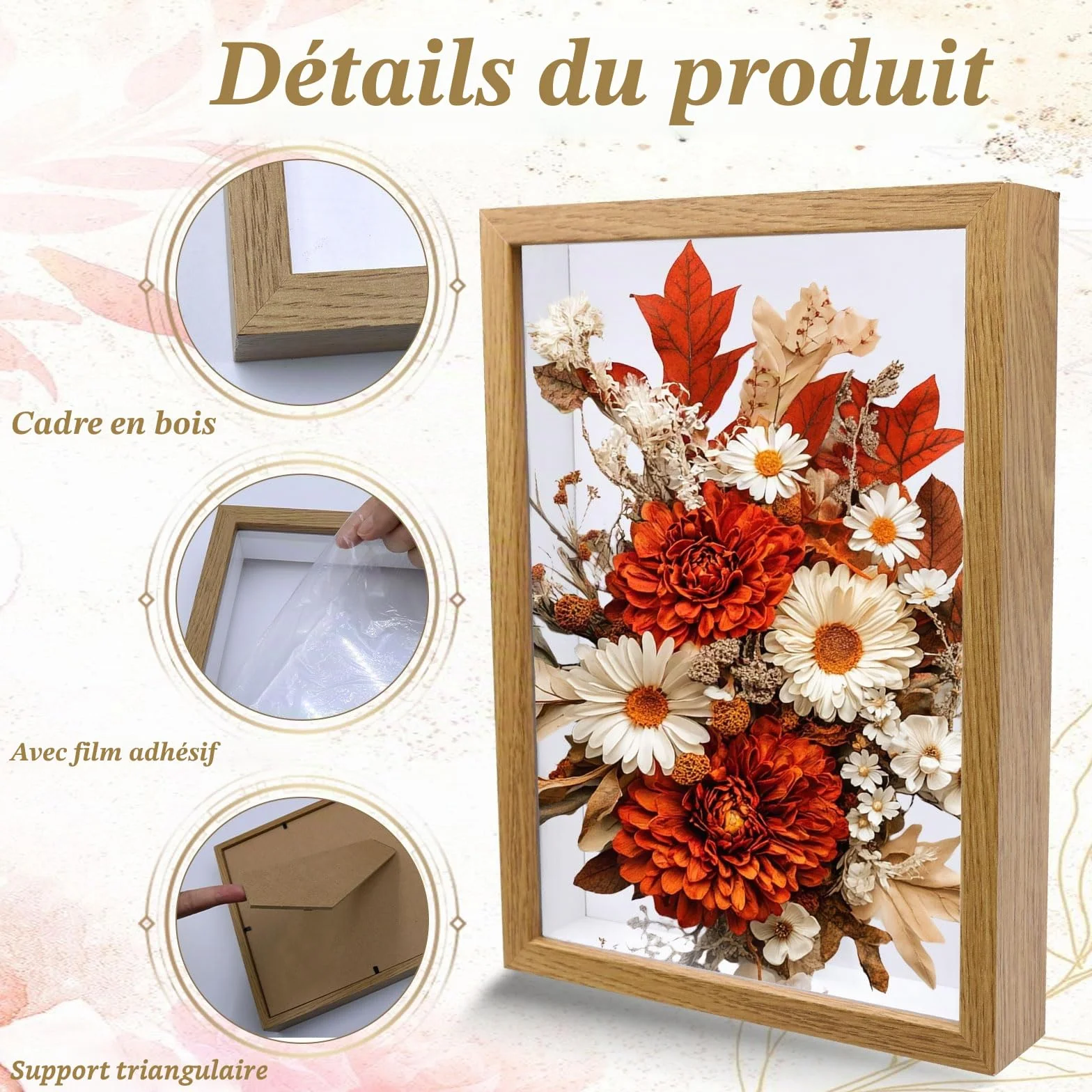 Cadre Profond avec Vitre pour Objet 3D A4 Cadre Photo Remplir Facile Fait Maison Fleurs Séchées Mariage Souvenirs Décoration DIY