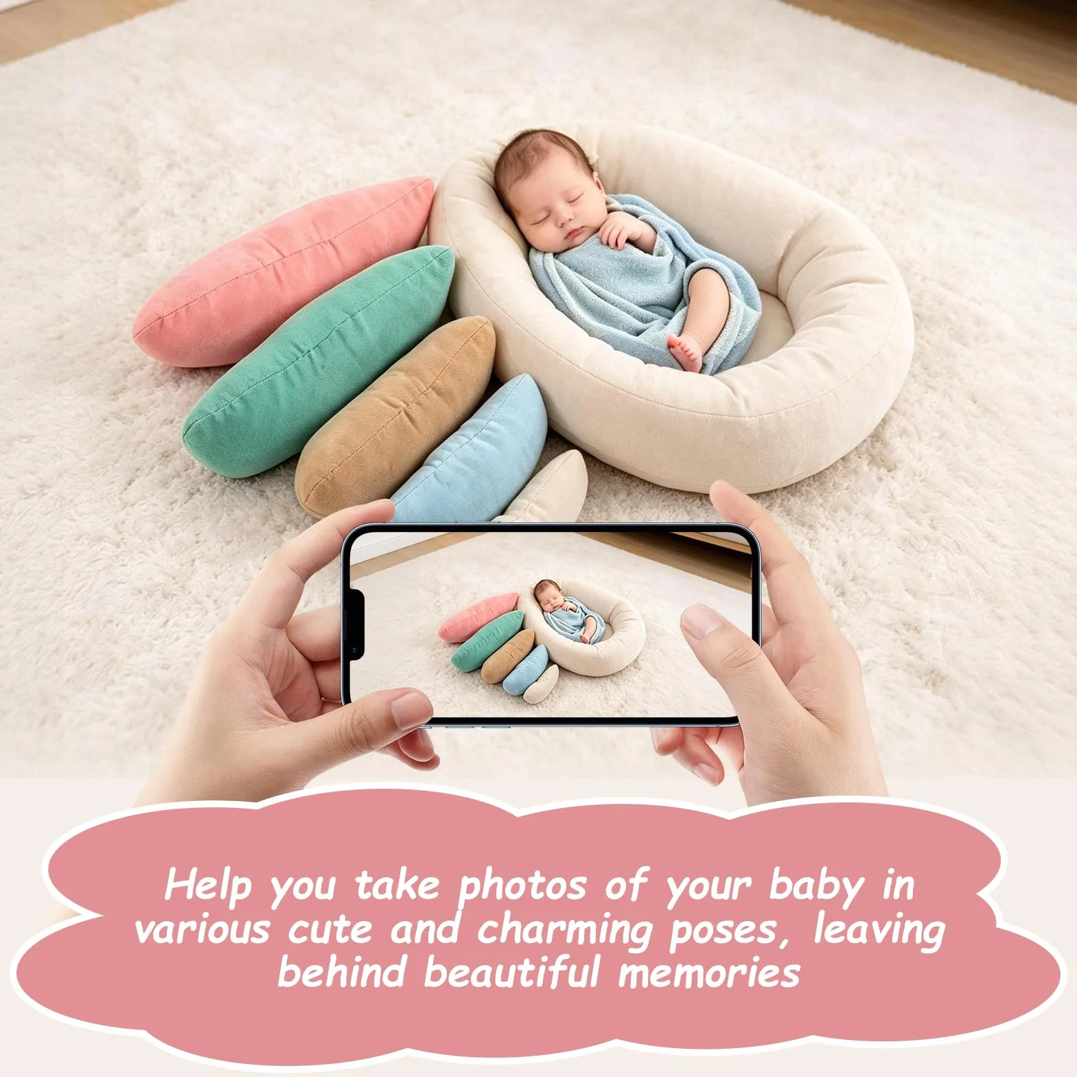 Oreiller de Photographie pour Bébé Nouveau-né, Accessoires Respirants et Doux pour Séance Photo