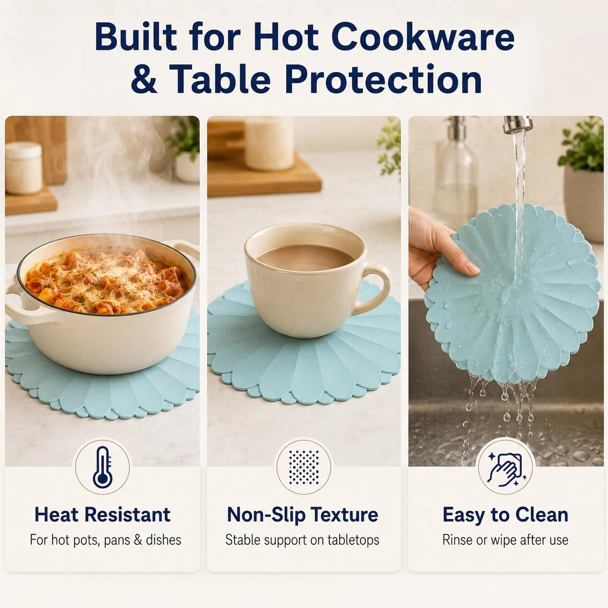 Sous-Plats en Silicone Résistants à la Chaleur - Dessous de Plat Anti-Dérapant 30 cm Bleu mer Ciel