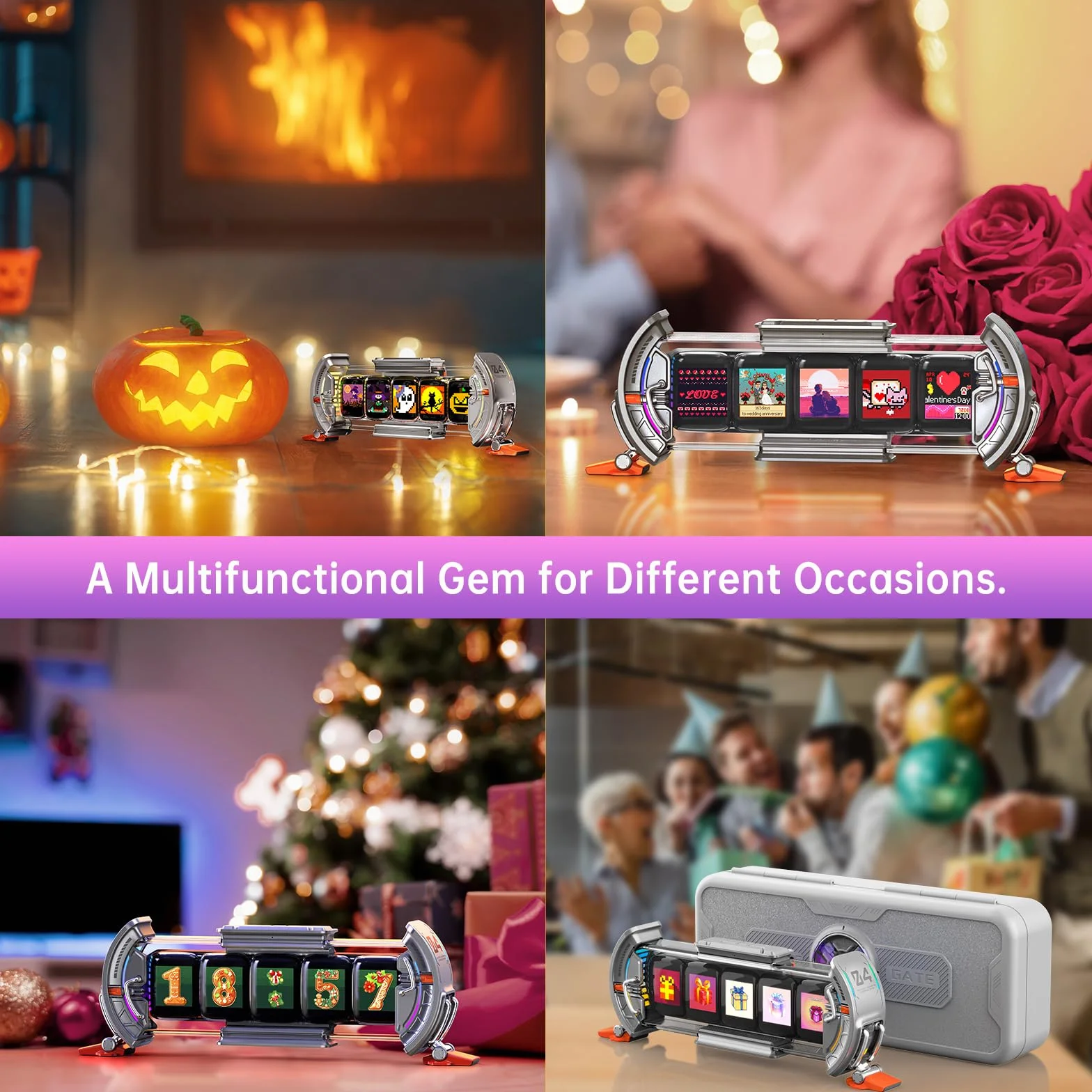 Divoom Times Gate WiFi Pixel Art Display, 5x128x128 IPS LED Clock with APP Control for Gaming Room Silver