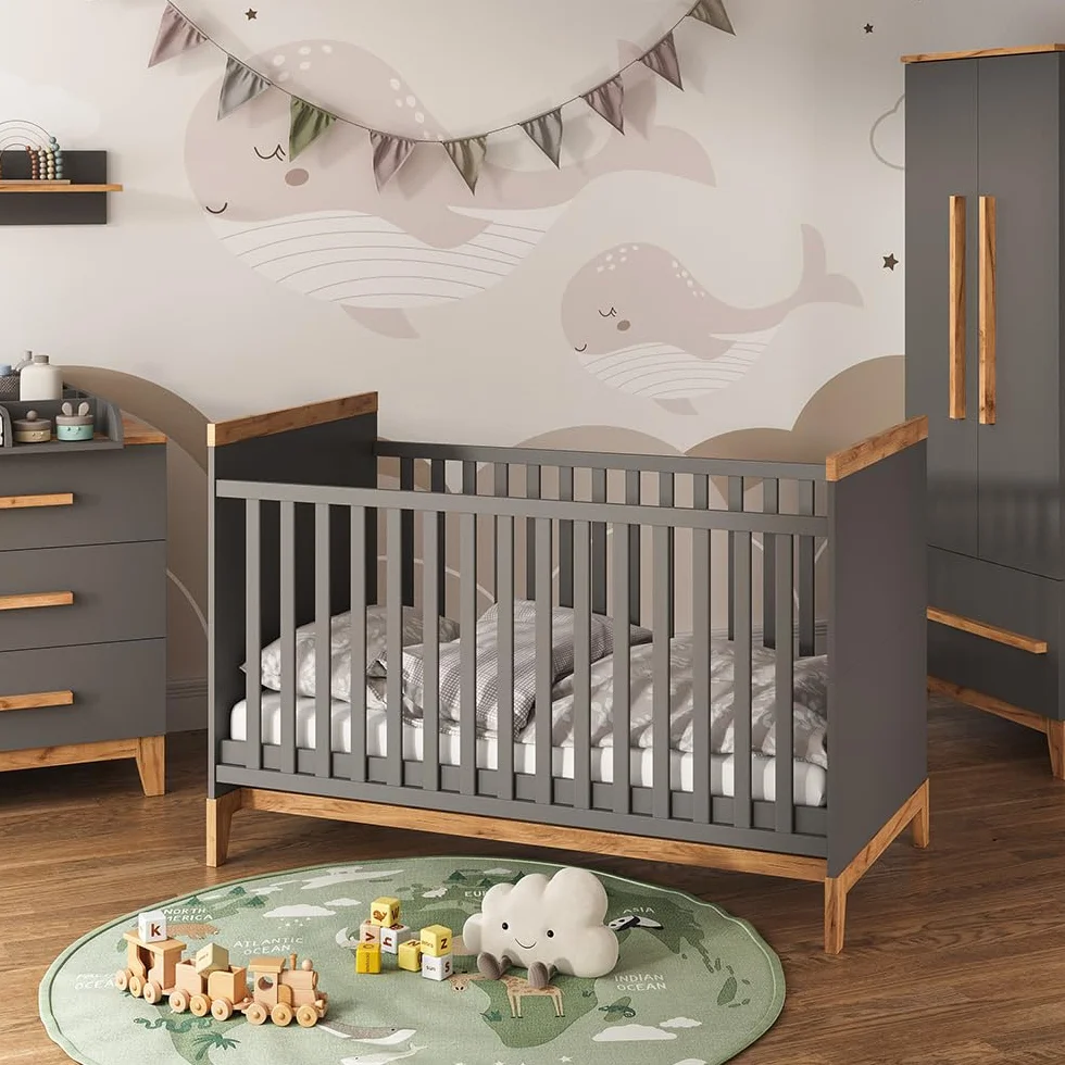 VitaliSpa Set de Chambre d'enfant Malia, Gris/chêne, Lot de 4