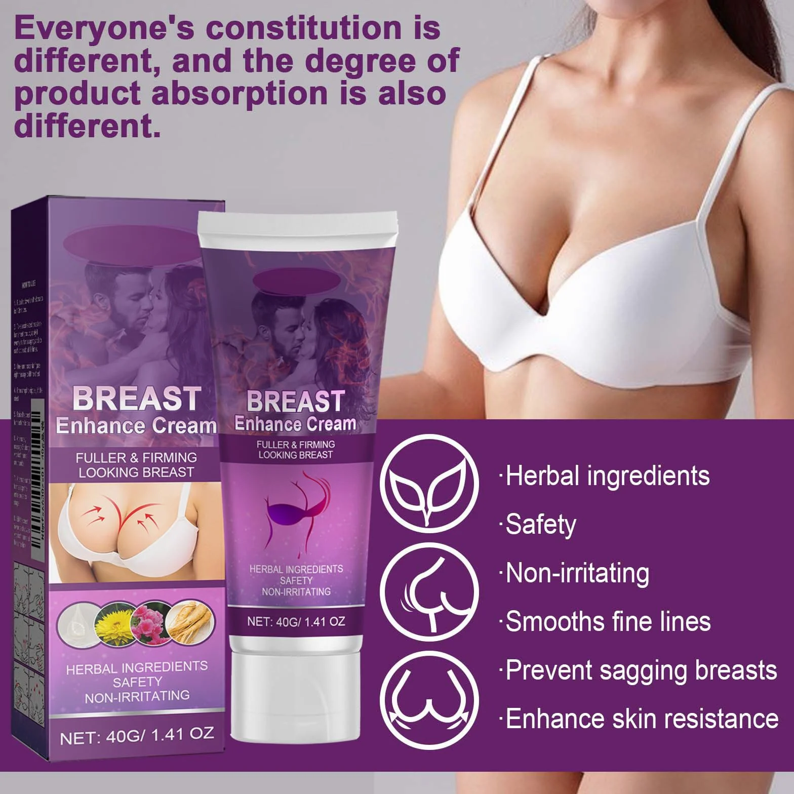 Crème d'amélioration de la Poitrine, Creme Augmentante et Hydratante, Raffermissante et Lifting pour les Seins