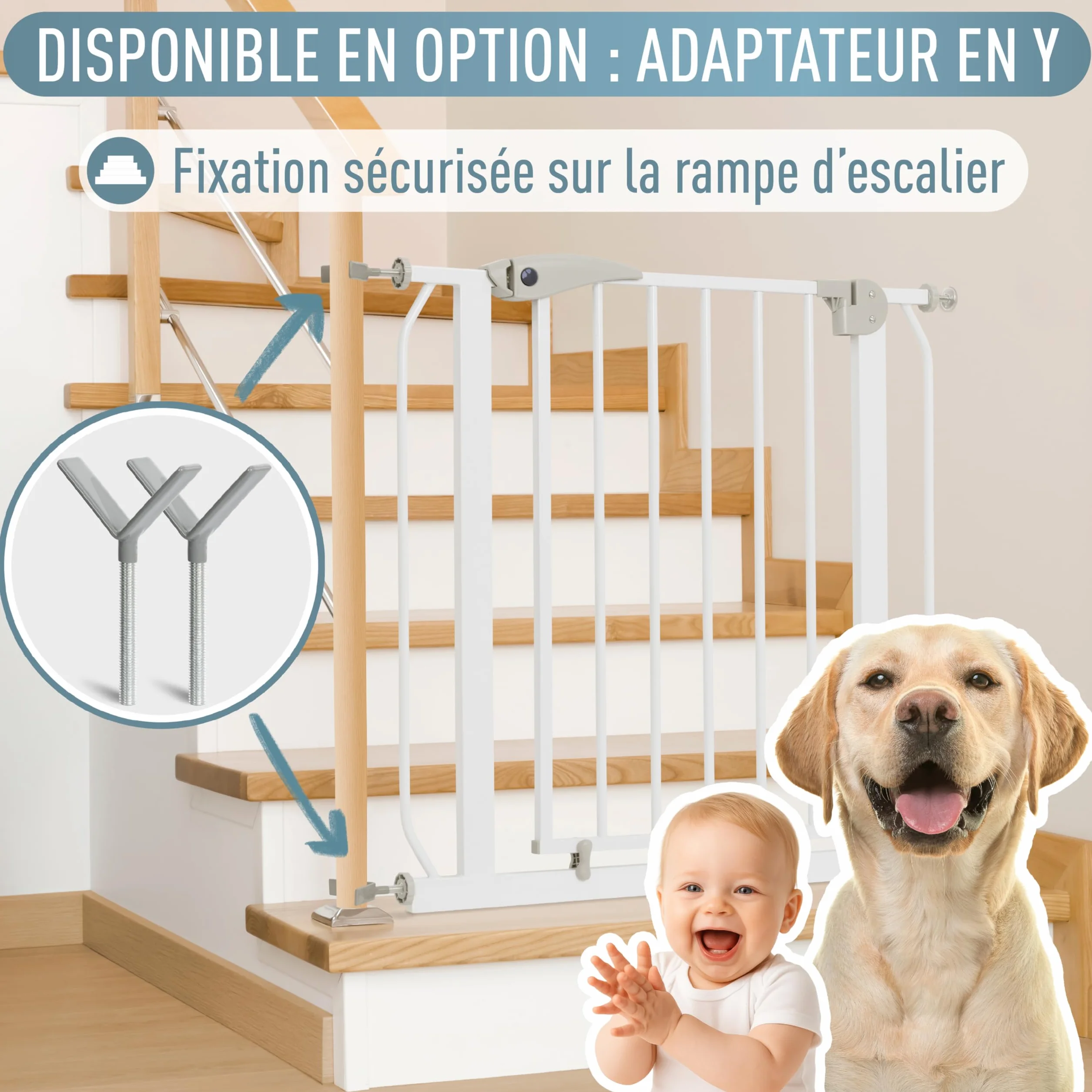 Barrière de Sécurité Berrin IB STYLE sans Perçage 68-76 cm Blanc Gris