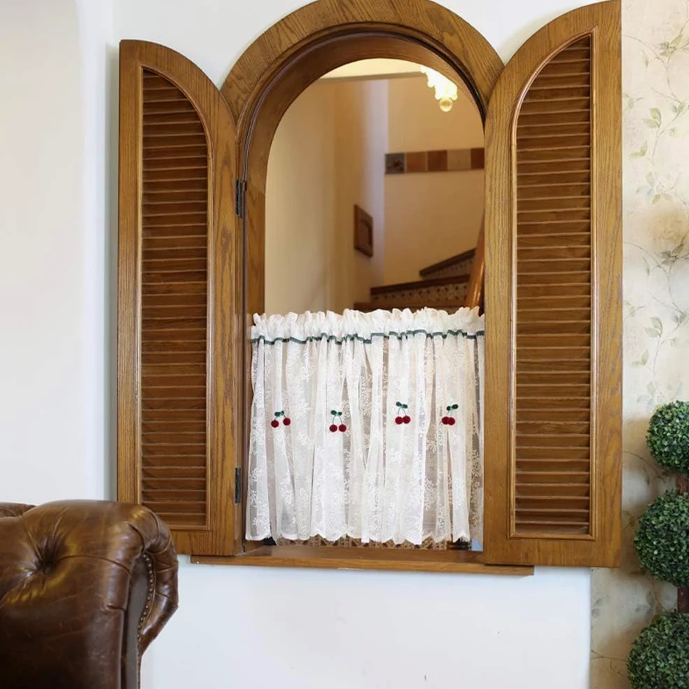 Rideau de fenêtre de cuisine, rideaux de café, rideau court de cuisine, cantonnière de fenêtre en dentelle blanche, rideau de café transparent, style rural campagnard, L x H 200 x 110 cm (taille : L x