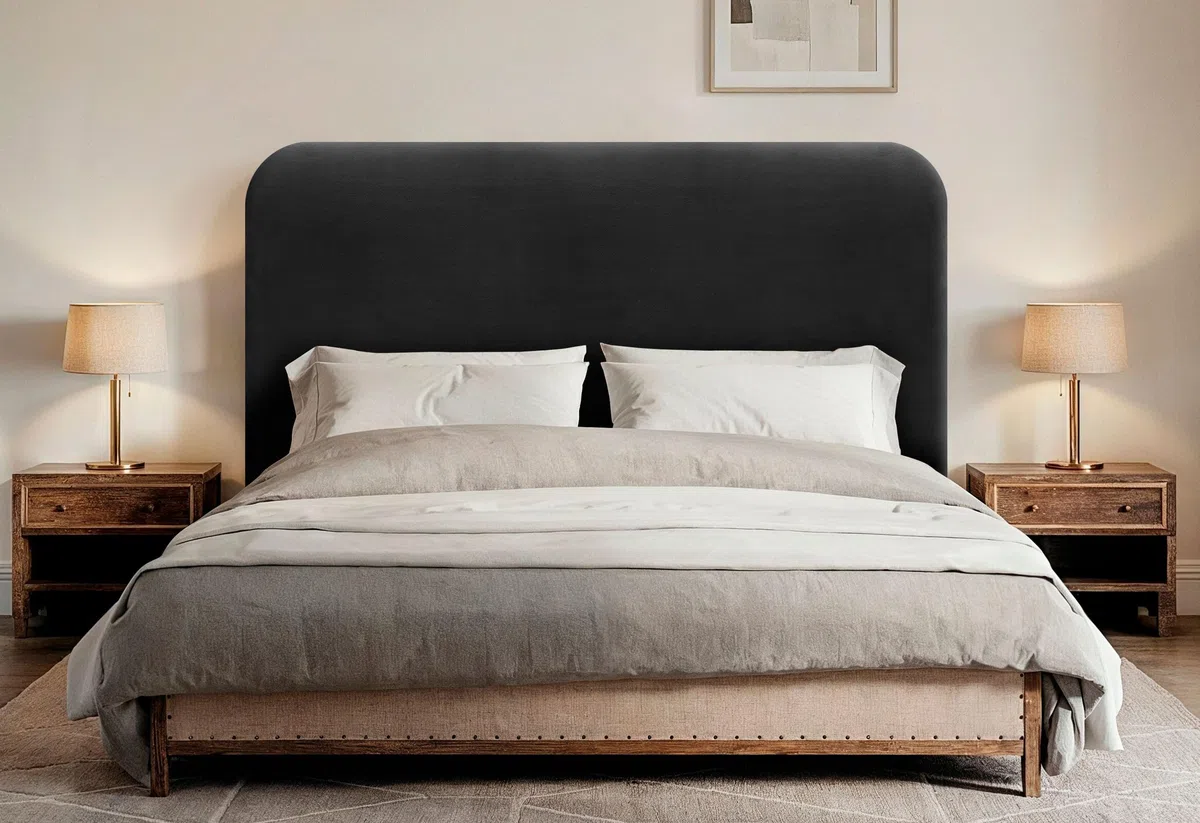 DHOME Tête de Lit Lisse et Courbée Rembourrée en Velours Hauteur 70 cm pour Mur Têtes de Lit Acoustiques et Absorbantes pour Chambre (Noir, 160cm)