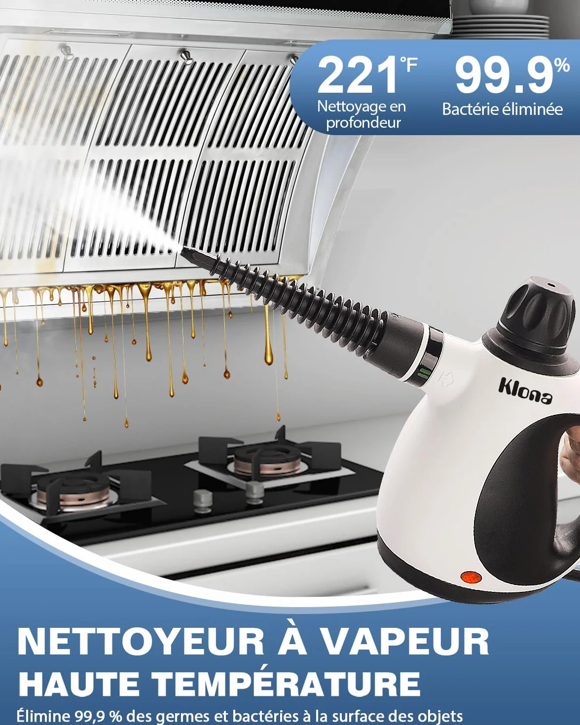 KLONA Nettoyeur à vapeur portatif multi-usage avec 10 accessoires