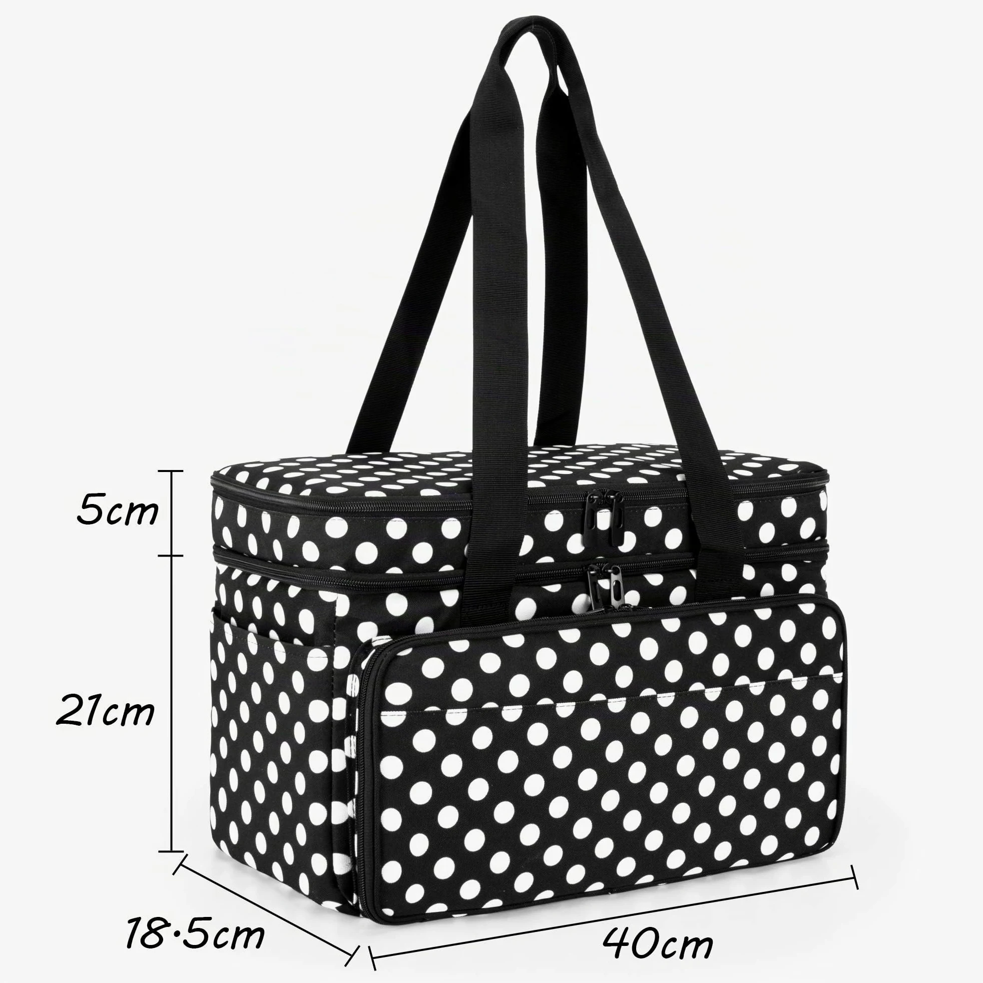 CURMIO Sac à Tricot Double Couche, Rangement pour Laine Crochets, Pois | Plusieurs Élastiques & Compartiments, 4 Œillets, Bandoulière, pour Aiguilles à Tricoter & Projets de Tricot, Sac Uniquement