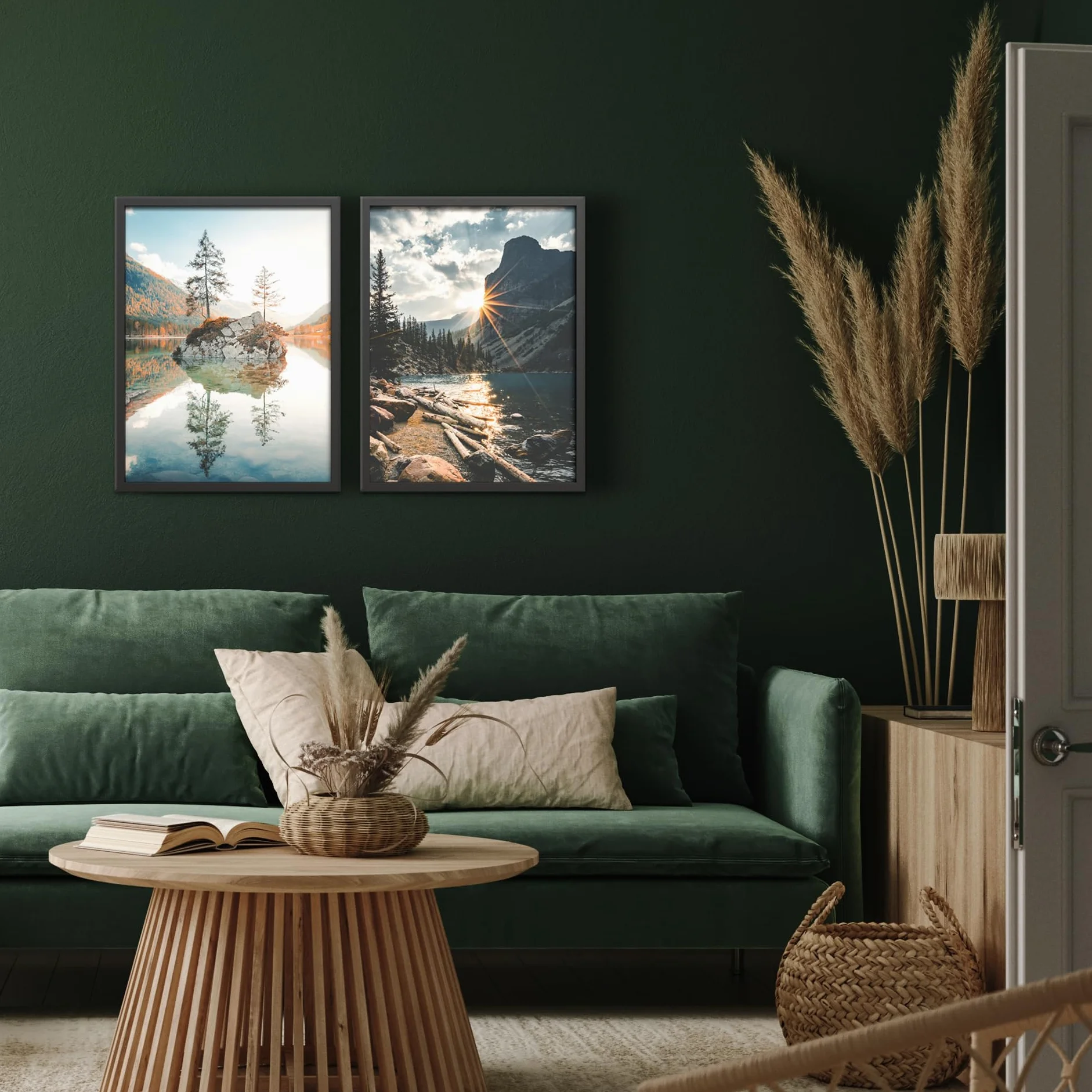 STYLER Lot de 2 images 30 x 40 cm Paysages naturels avec cadre Rivière lac montagnes