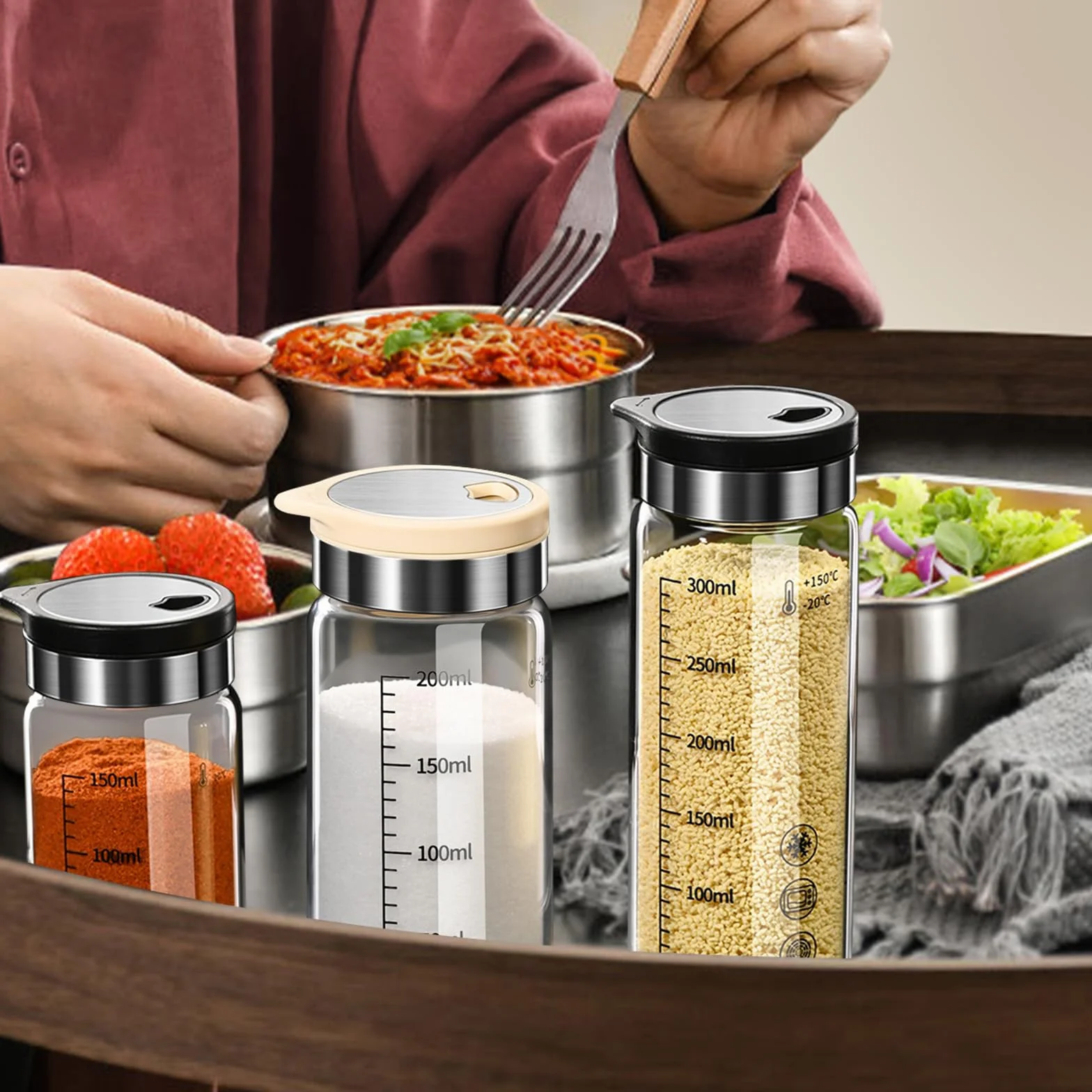Salière et poivrière en verre borosilicaté avec couvercle acier inoxydable 200 ml