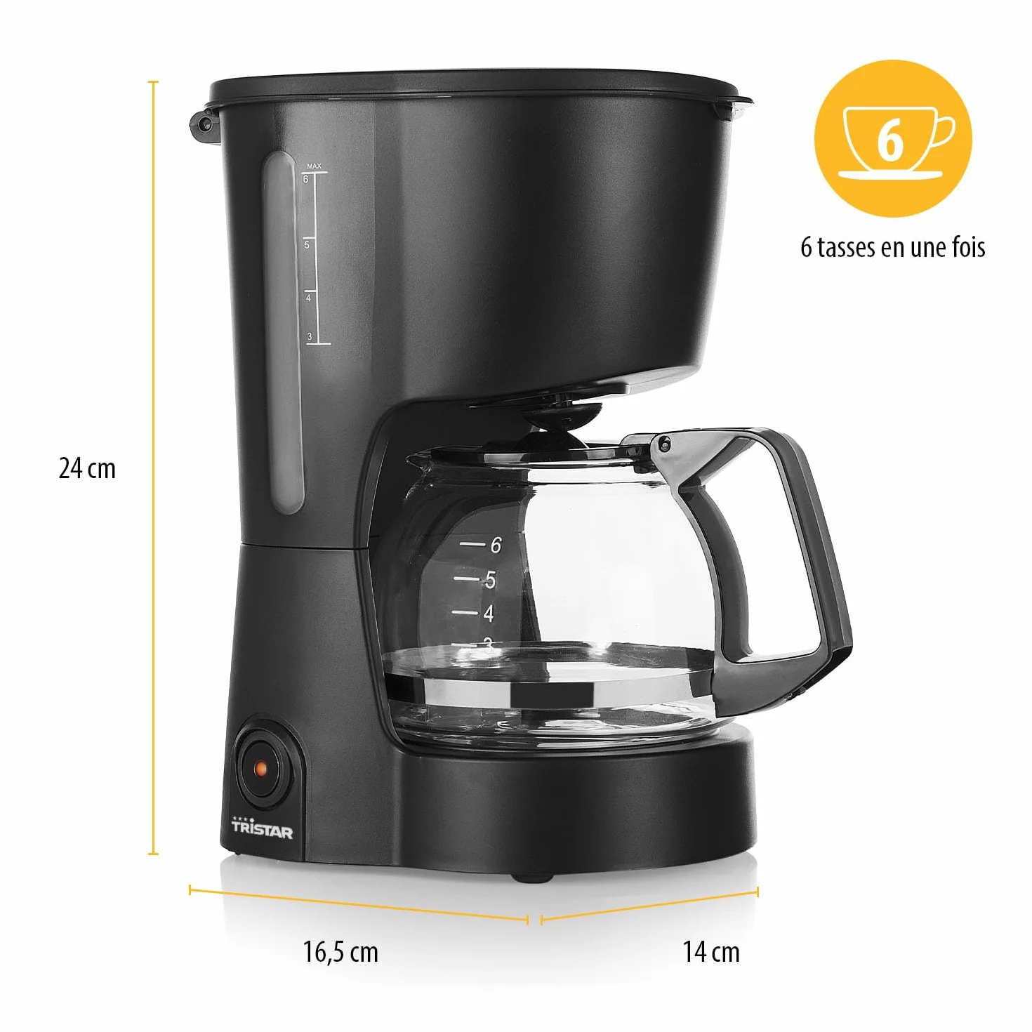 Tristar Cafetière 6 Tasses 600W Maintien au Chaud Filtre Permanent Anti-Goutte Compacte